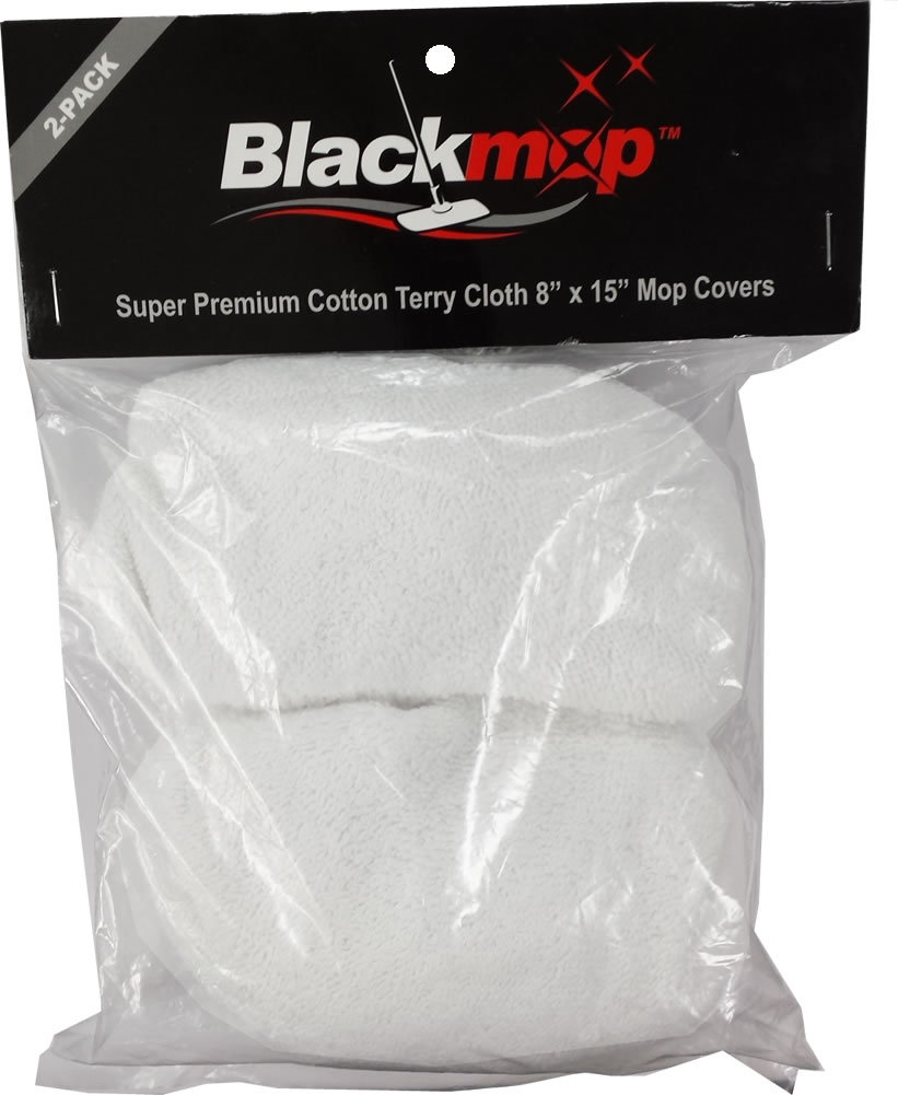Black Mop Super Premium Cotton Terry Cloth  8" x 15" Mop Cover - 2 Pack
