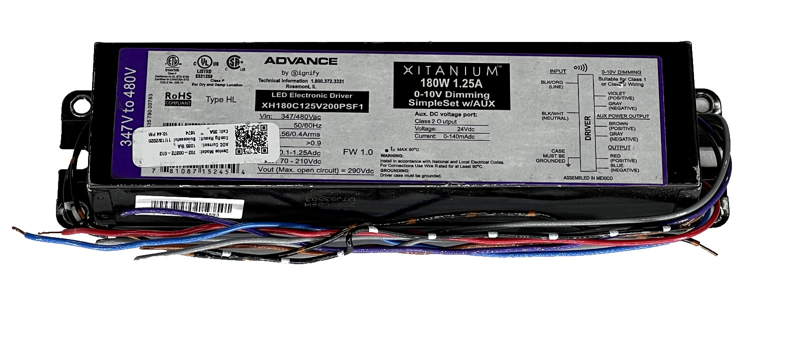 Xitanium XH180C125V200PSF1 LED Electronic Driver 180W 1.25A 0-10V Dimming - NEW