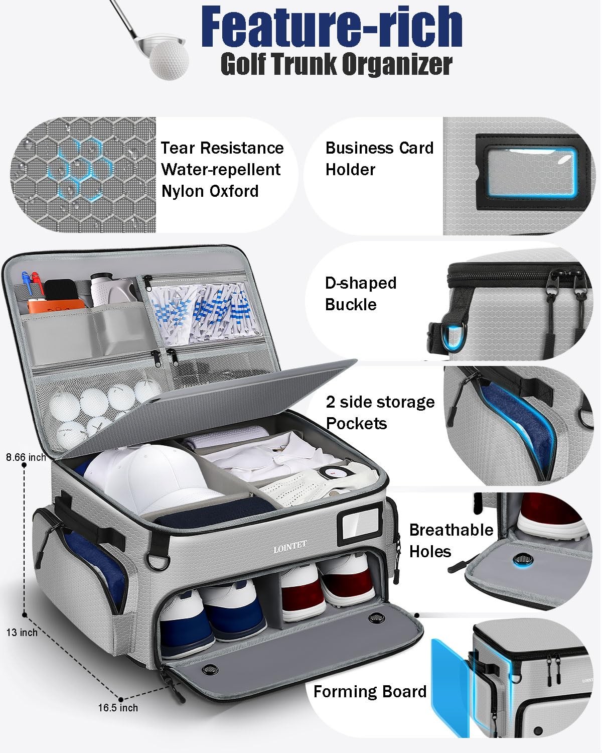 LOINTET Golf Trunk Organizer, Waterproof Car Locker with Separate Gray