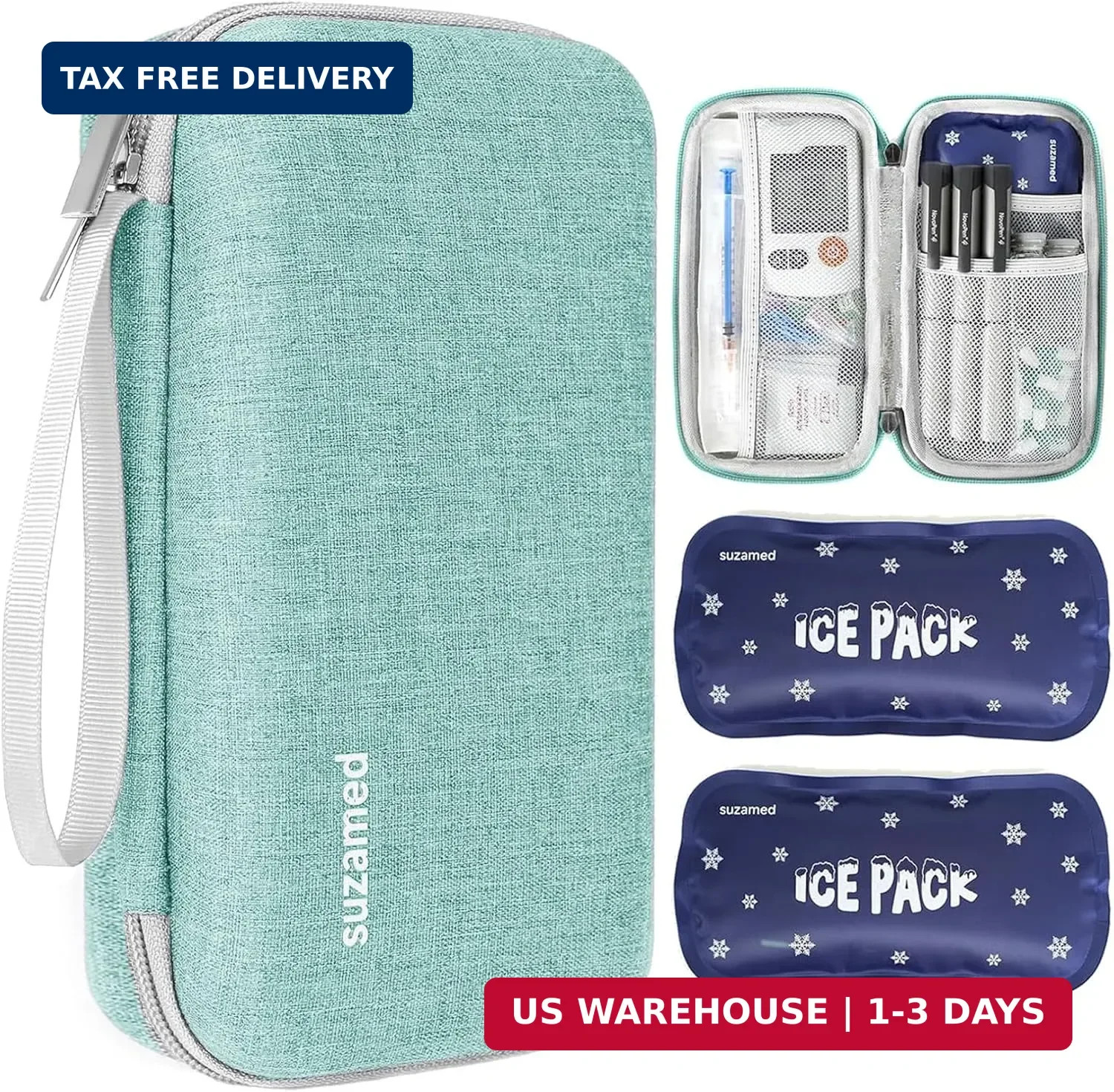 suzamed Insulin Cooler Travel Case,EVA Insulation Travel Medicine Kit with 2 Ice
