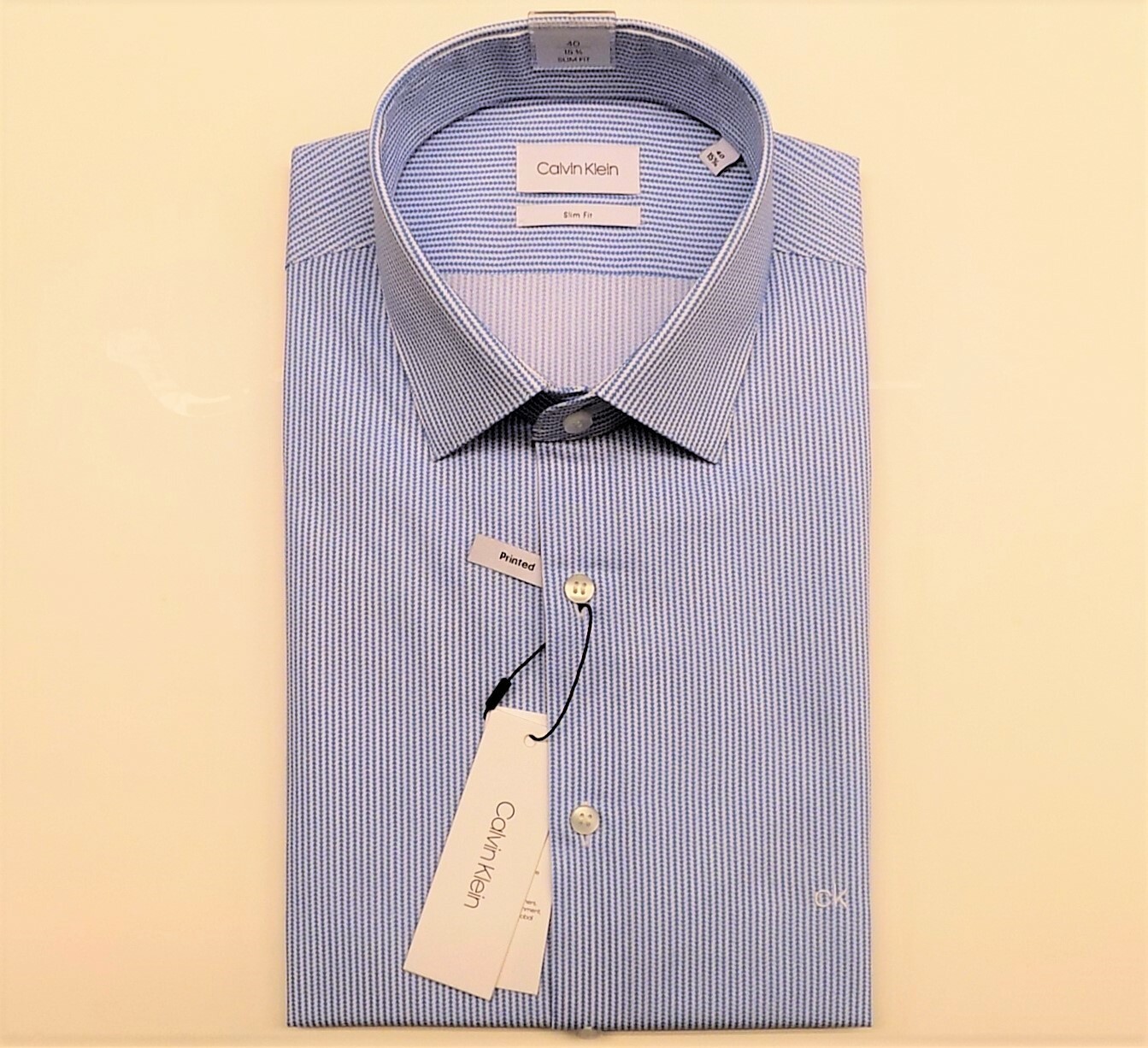 Calvin Klein Men's Easy Care Slim Fit Printed Shirt K10K1053820 GY Light Blue
