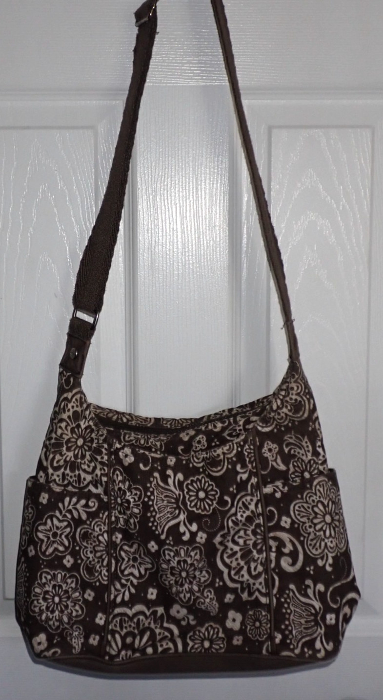 Thirty-One FREE TO BE Woodblock Brown Floral Crossbody Strap Shoulder Bag Purse