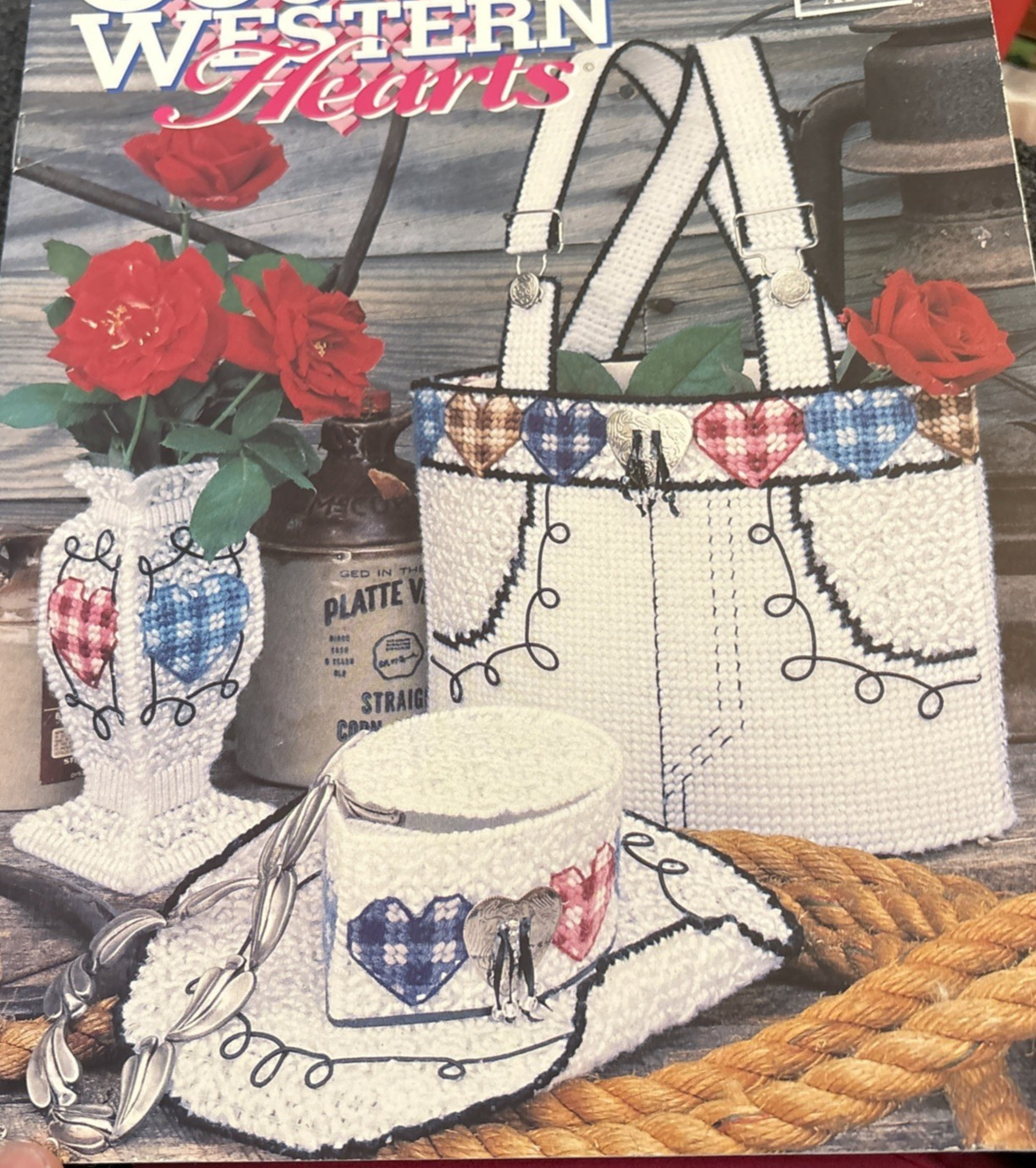 Vtg Rare Annie's Attic COUNTRY WESTERN HEARTS Needlepoint 1992 Pattern