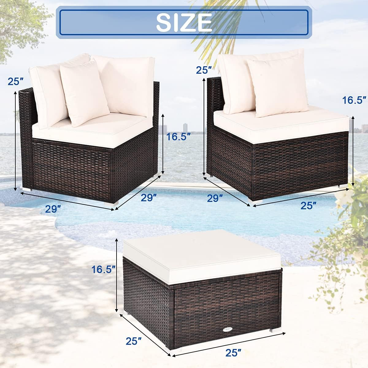 4 PCS Patio Rattan Sofa Set, Outdoor Wicker Sectional Furniture Set, Patio Conve