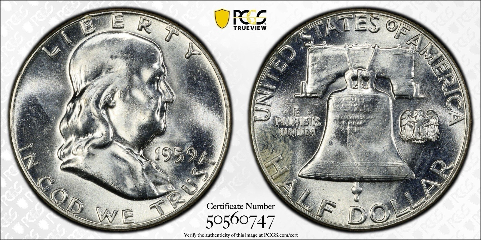 1959 Franklin Half Dollar 50C PCGS MS64 Gold Shield & True View - Registry Set?