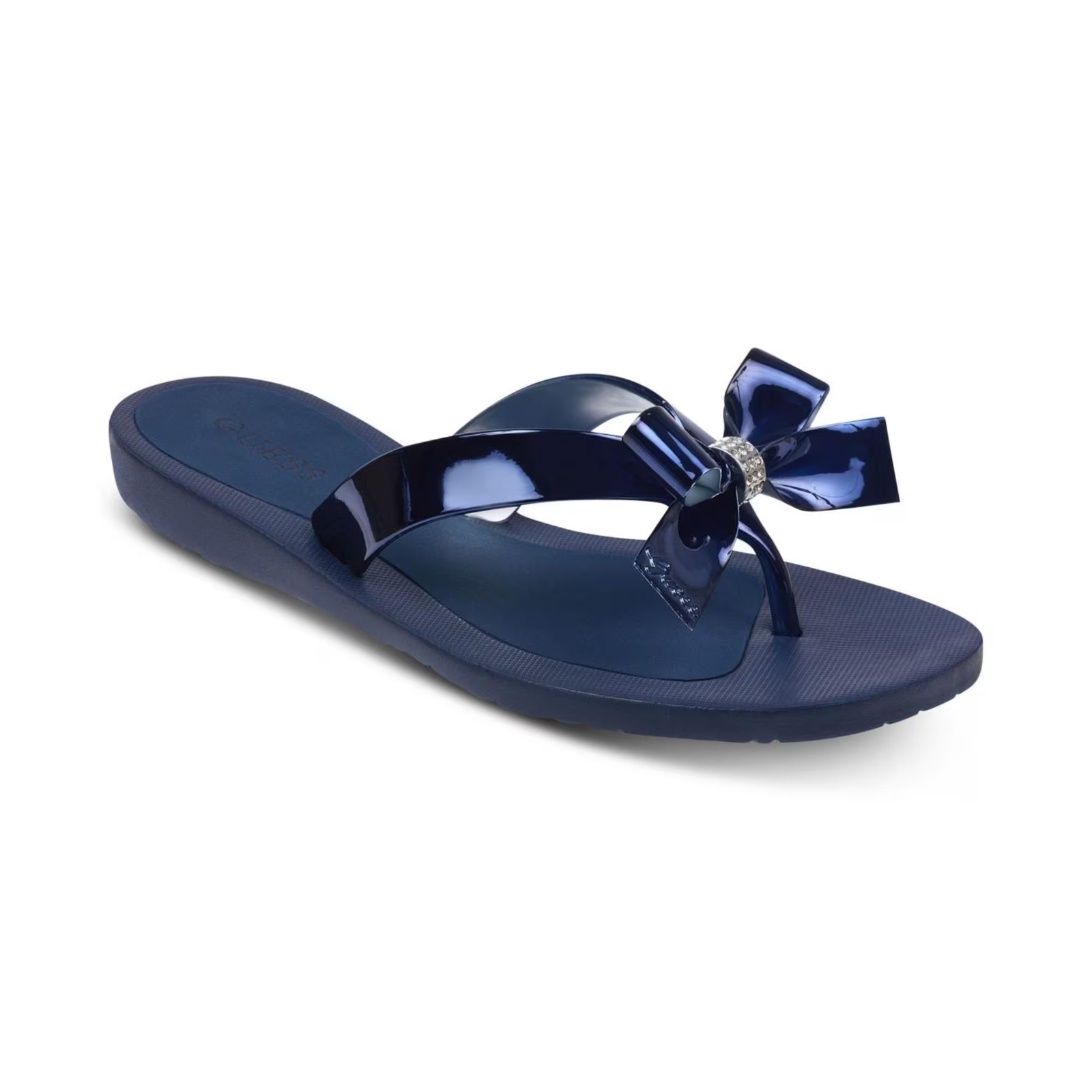 GUESS Tutu Eva Fashion Bow Detail Rhinestones Flip Flops Blue Mirror Metallic