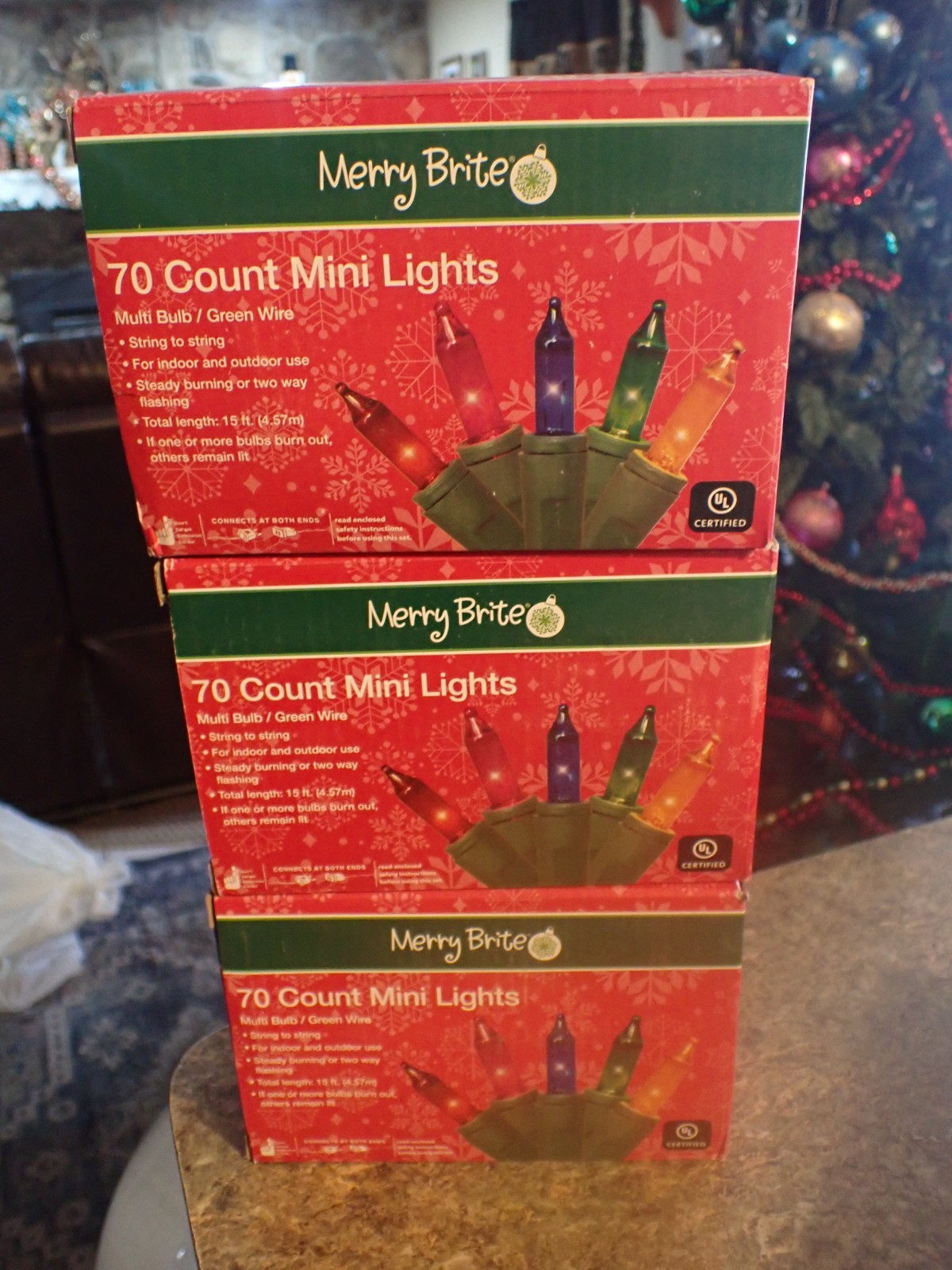 LOT OF 3 MERRY BRITE Color 70 Multi color Mini Christmas Lights Bulb Green Wire