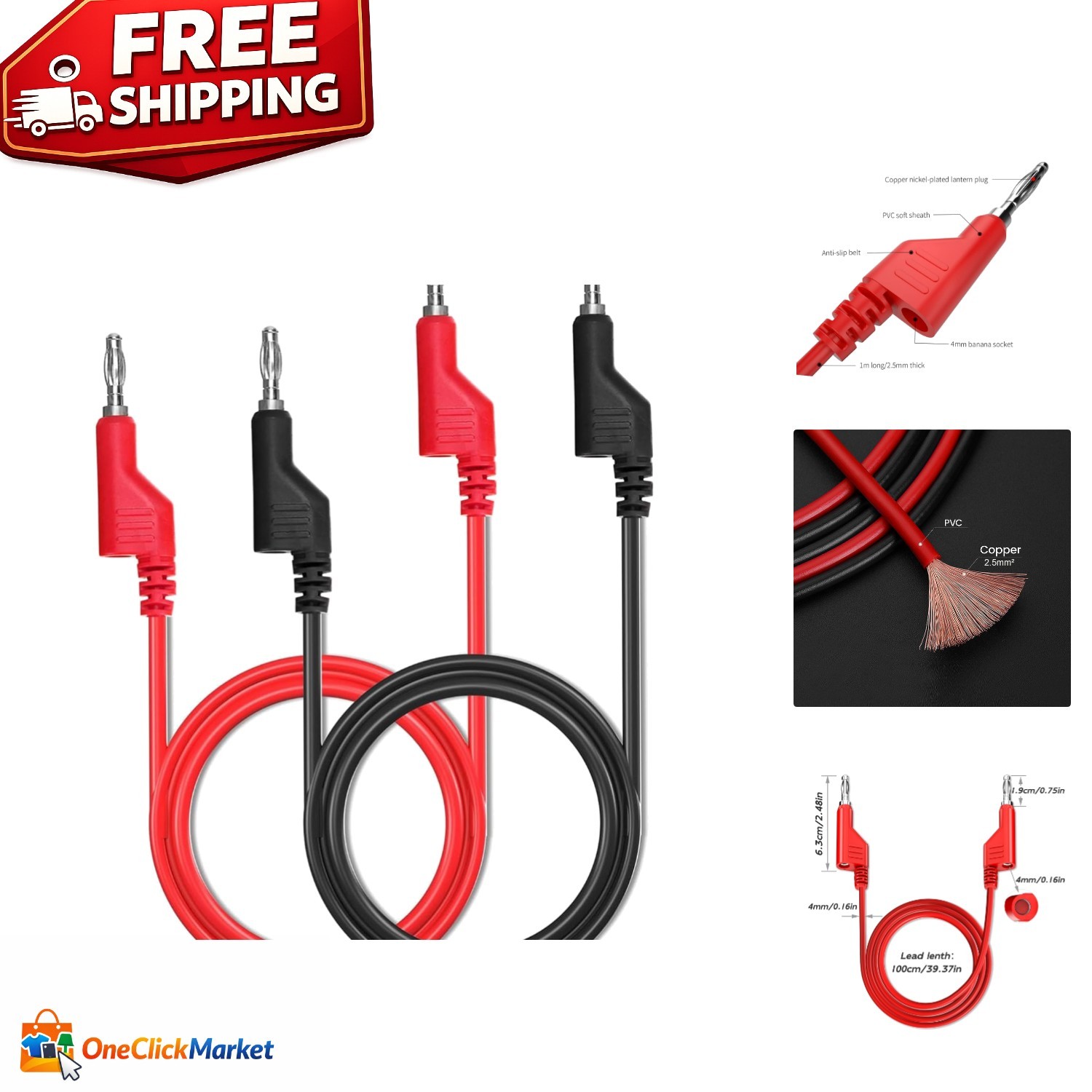 Versatile 2pcs Banana Plug  Lead Set - 100cm 4mm Cables for Safe Testing
