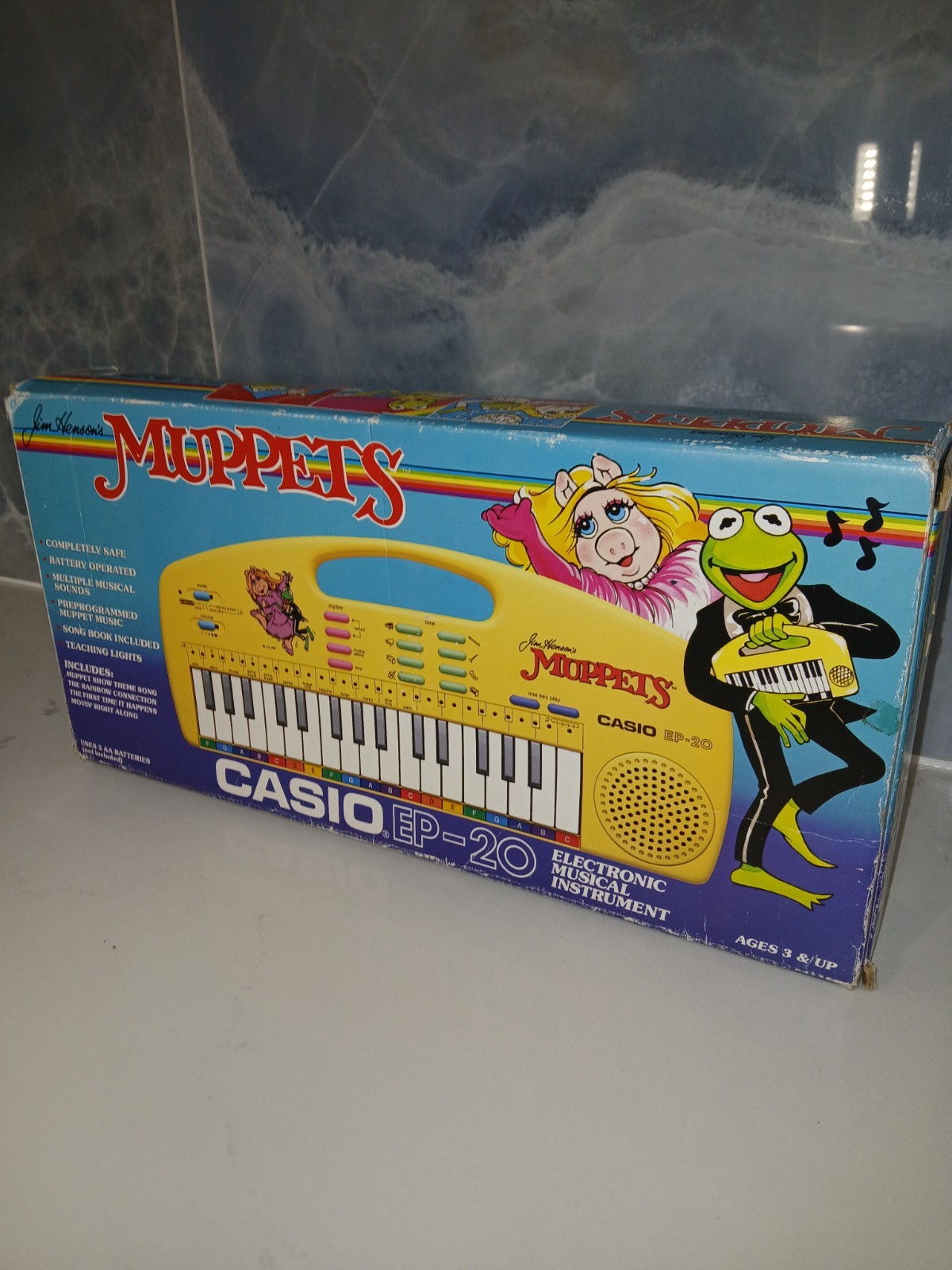 Vintage 1987 Muppets Kermit Miss Piggy Yellow Casio EP-20 Musical Keyboard WORKS