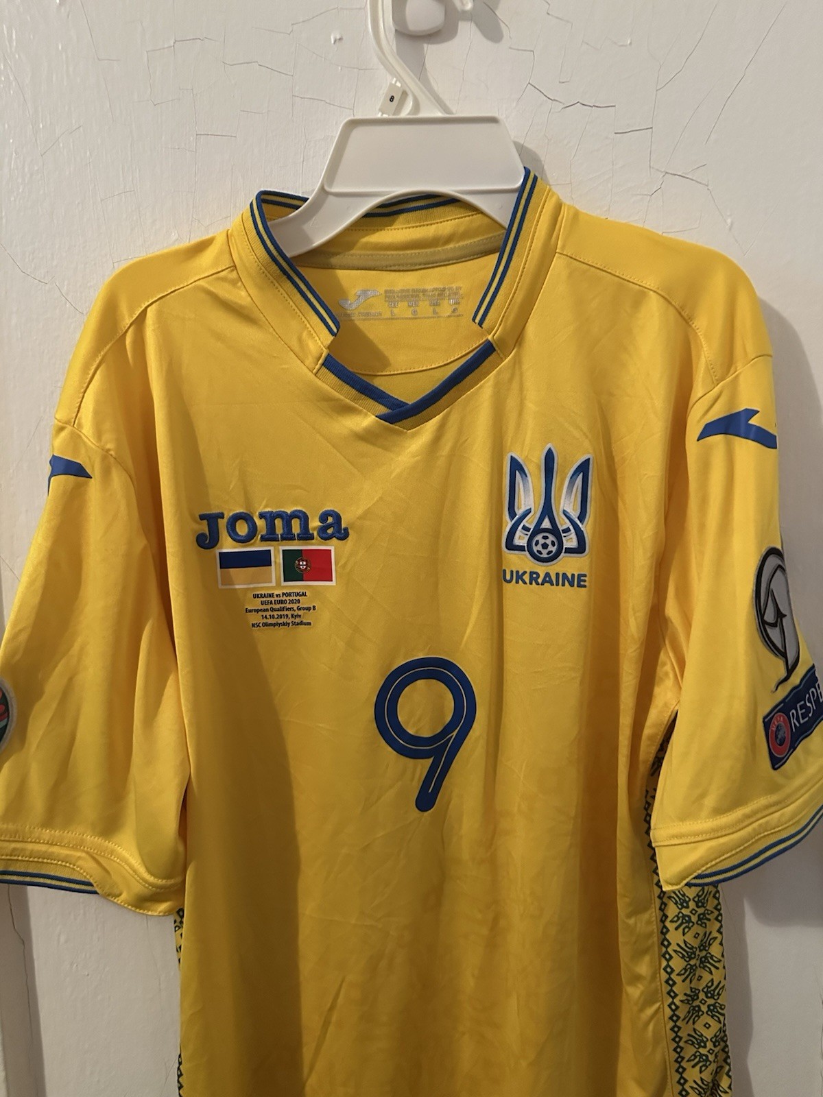Joma Ukraine Yaremchuk Match Prepared Shirt With Patches Euro Portugal