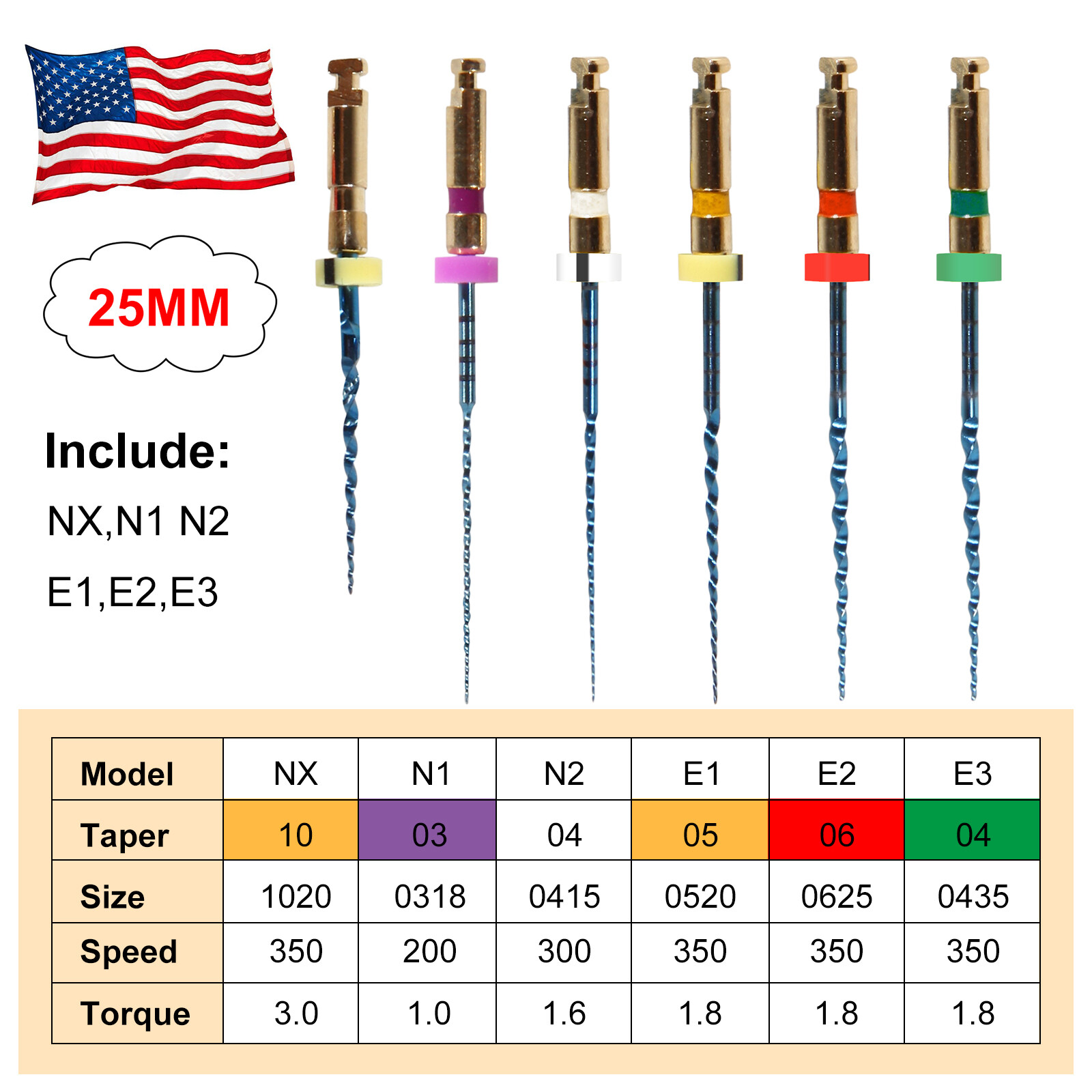 6*Dental Endo Rotary NITI File NX-E3 25MM Engine Use Root Canal Treatment FDA OR