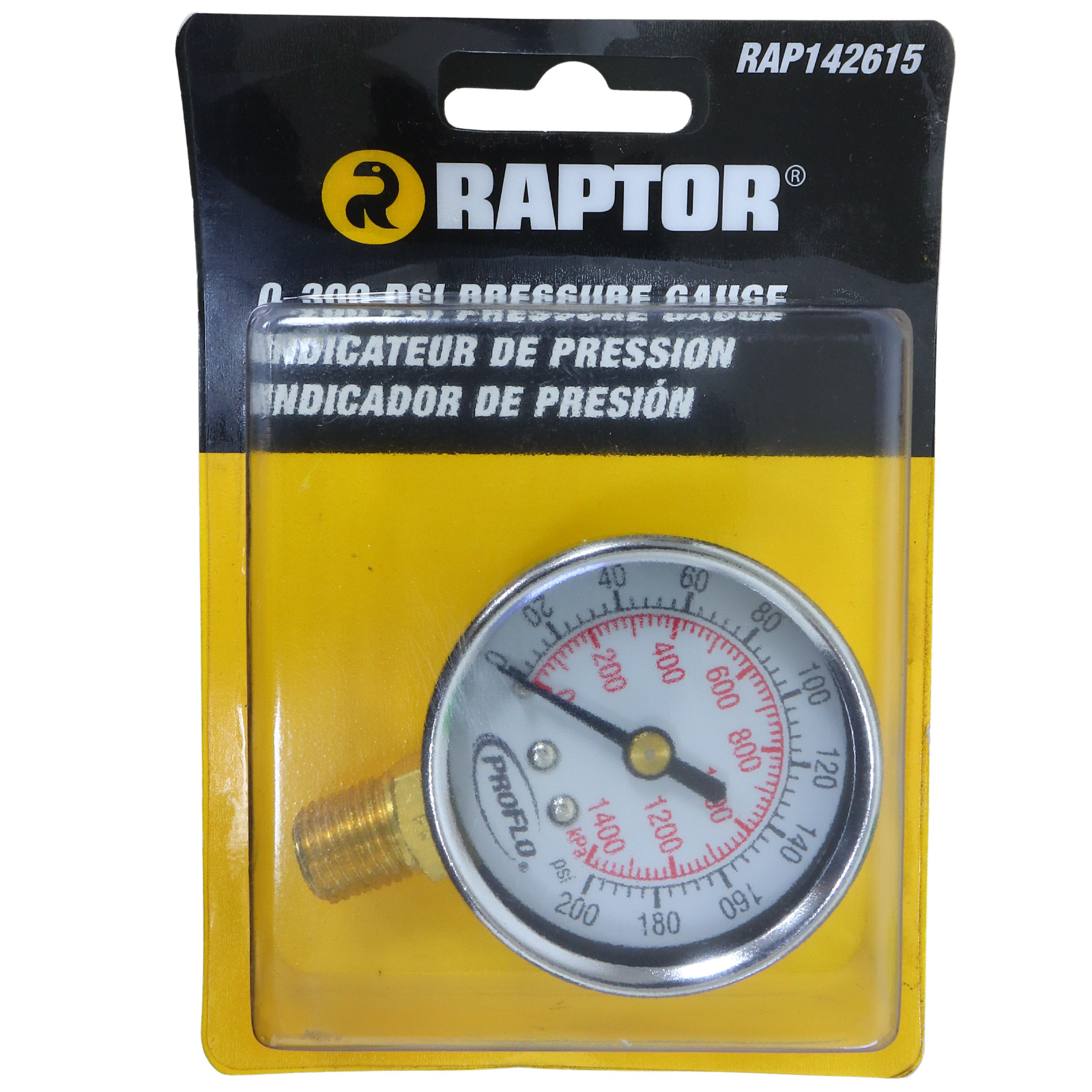 ProFlo Raptor 1/4" Male Pipe Dual Scale Lower Mount 0-200 PSI Pressure Gauge