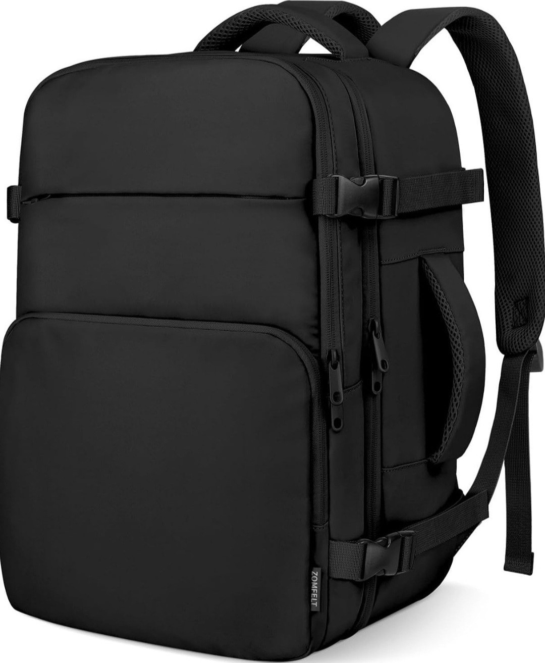 ZOMFELT Laptop Backpack 15.6 in Luggage Strap Solid Black Polyester