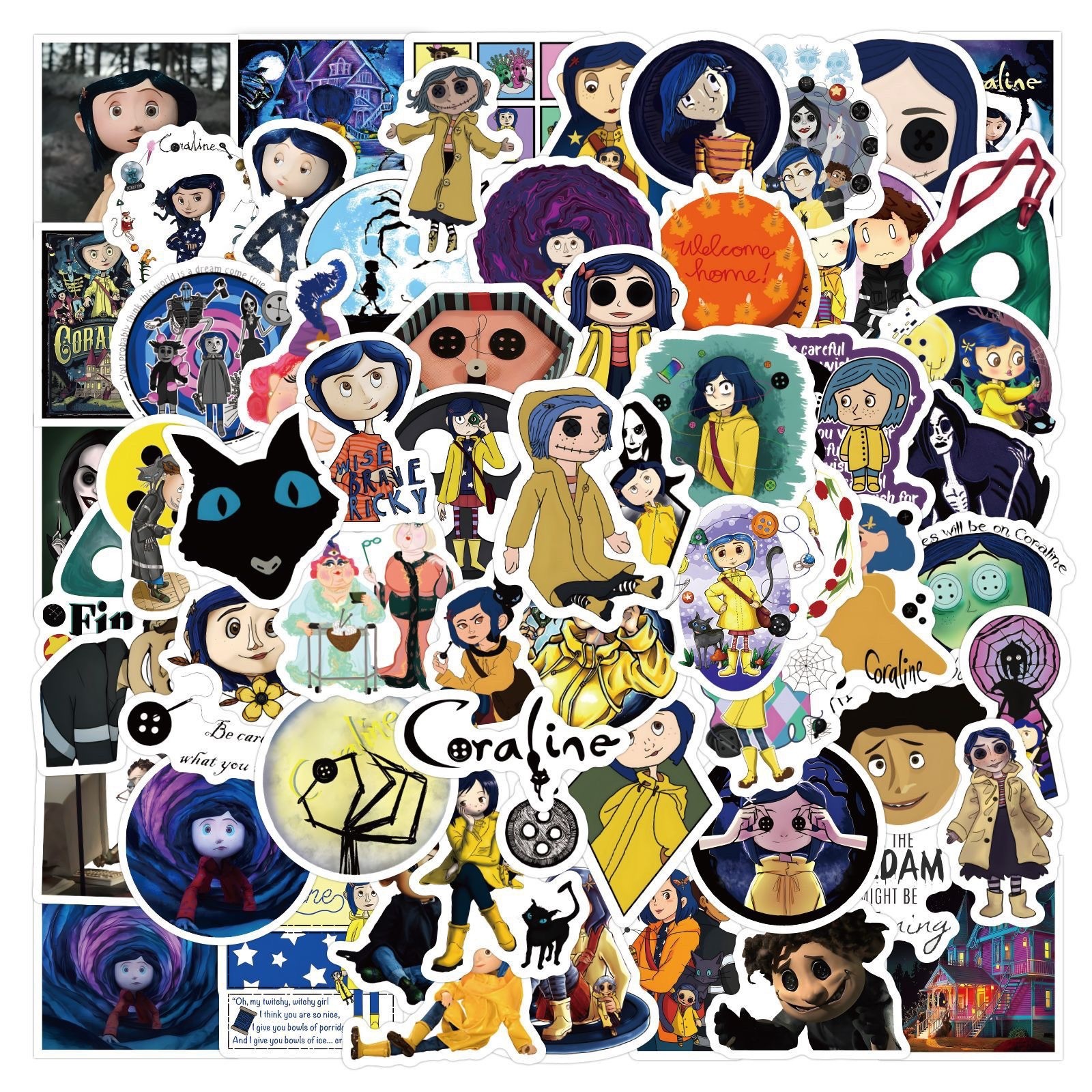 60 pcs Coraline mix stickers- waterproof vinyl decal - FAST SHIPPING