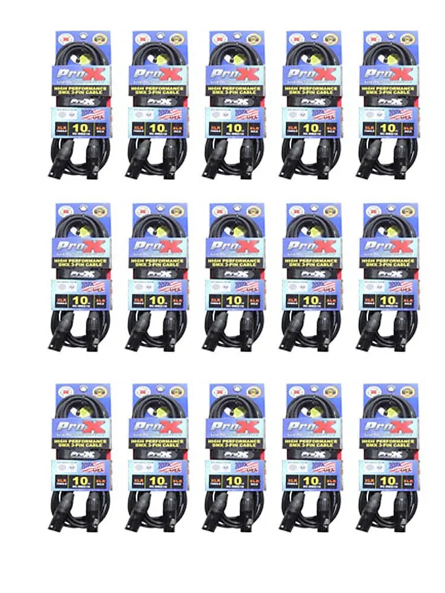 15 DMX Cables 3 Pin 10 ft DJ Lighting Shielded Data Cable- High Performance PROX