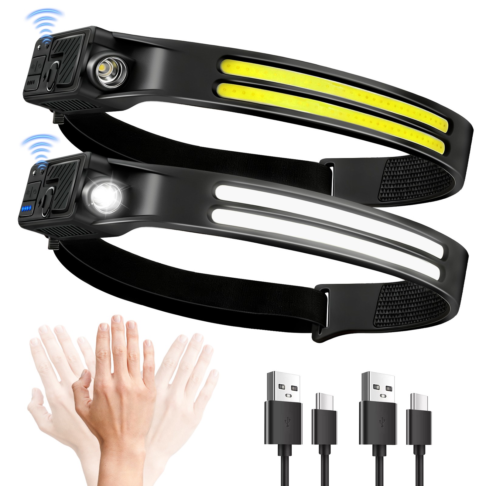 Rechargeable 230° Wide Beam Headlamp, Waterproof Motion Sensor Led Head Lamp