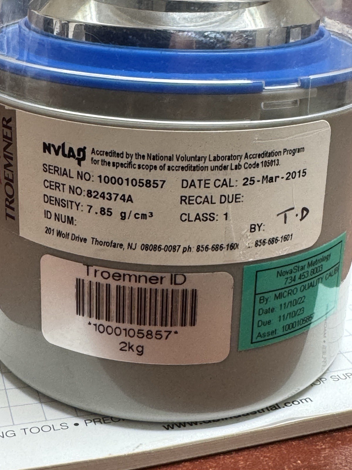 TROEMNER 2kg CLASS 1 Electronic CALIBRATION WEIGHT (Excellent)