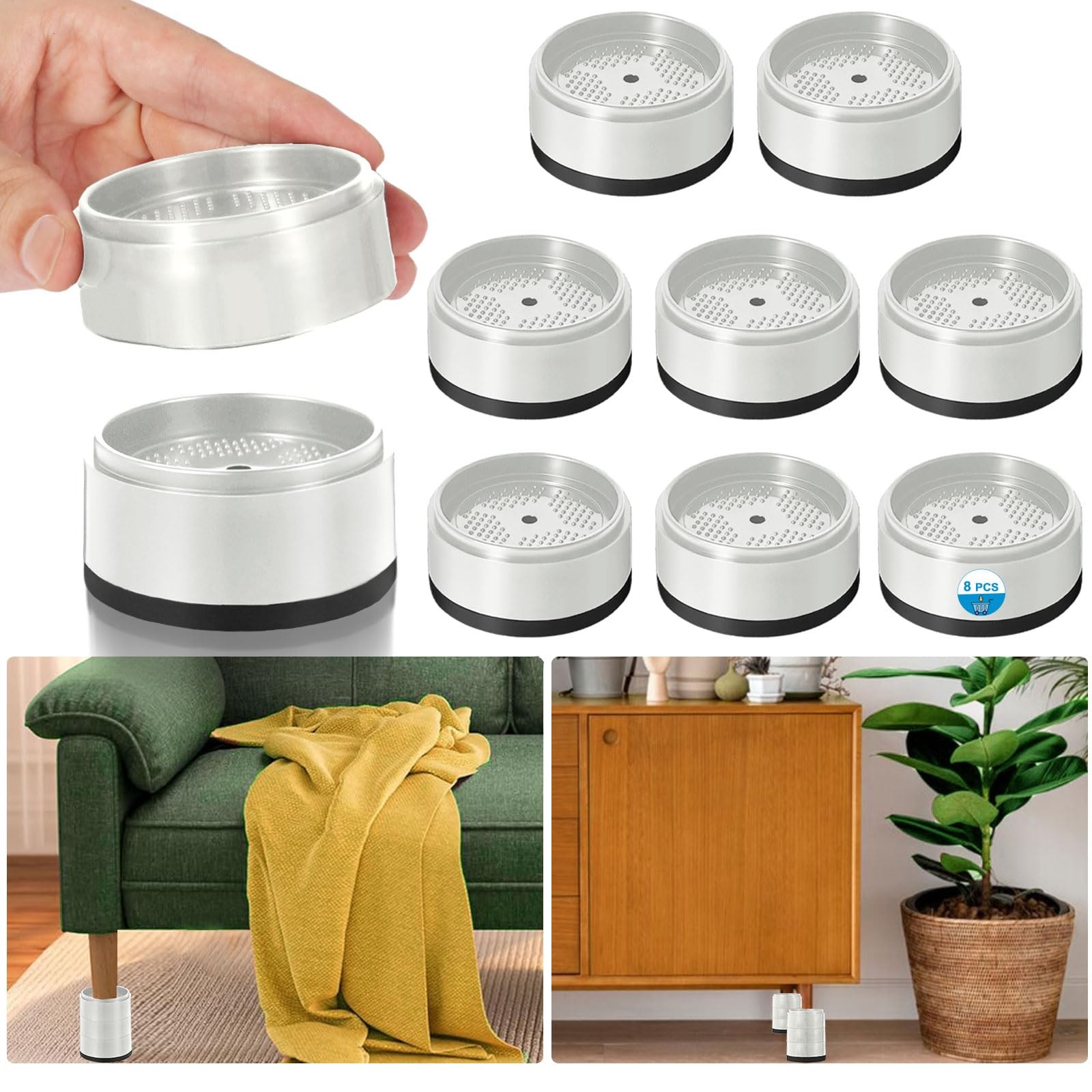 8 Pack Furniture Risers 1 Inch Adjustable Bed Risers Heavy Duty for Table Des...