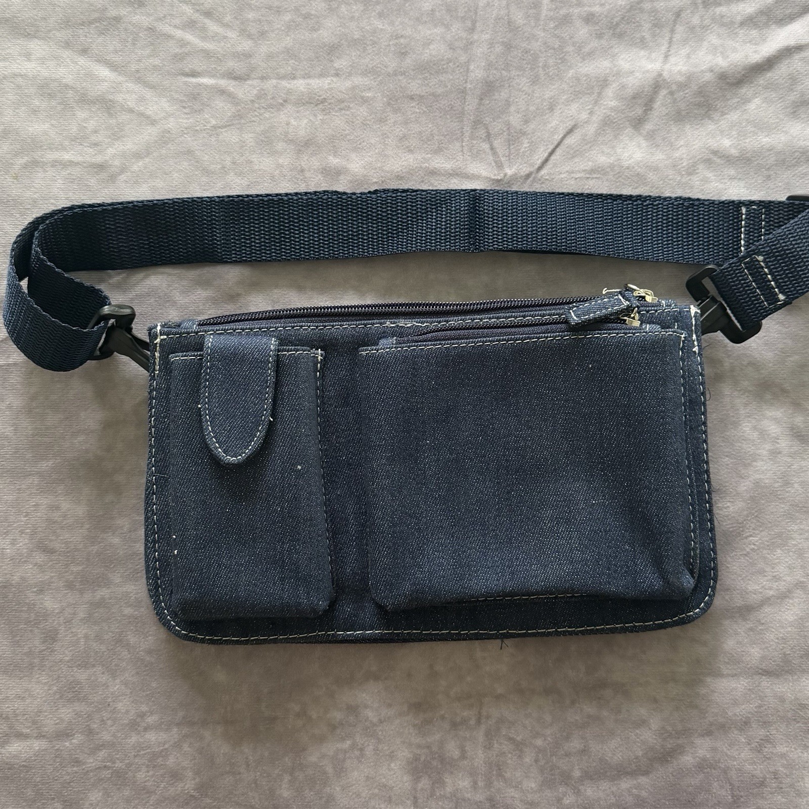Denim Waist Apron Server Utility Pouch Adjustable Belt Multi Pocket Blue