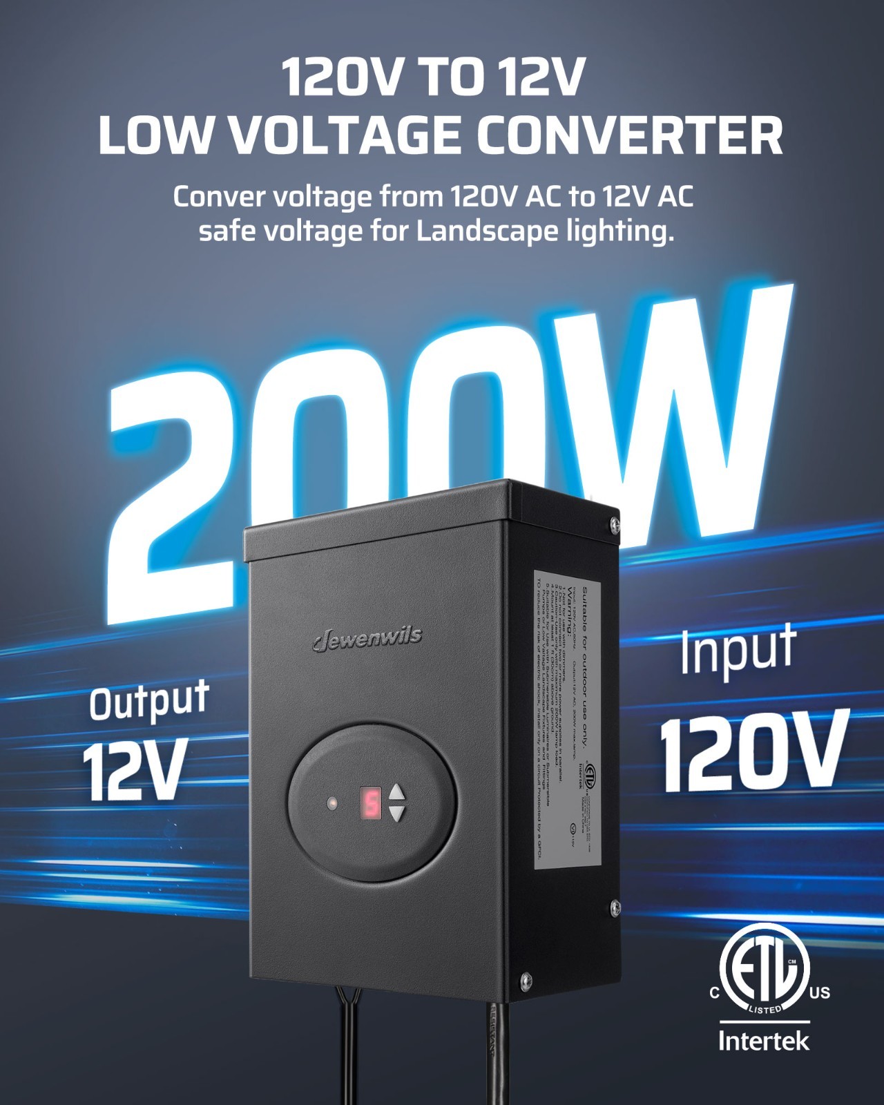 DEWENWILS 200WLow Voltage Landscape Transformer, W/ Timer and Photocell Sensor