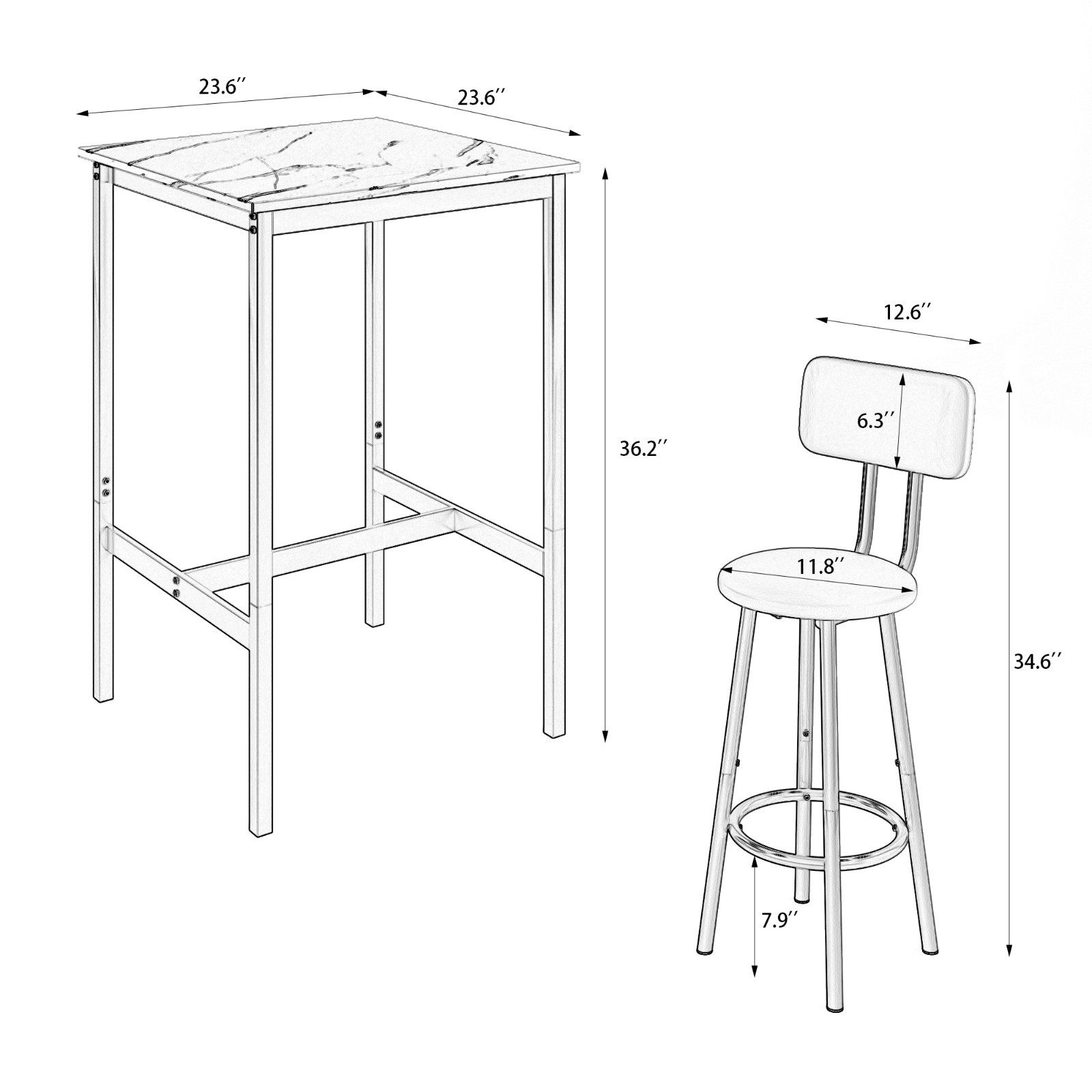 Solid Bistro Set—2 Stools & Table, Foldable, Space-Saving, Easy Clean