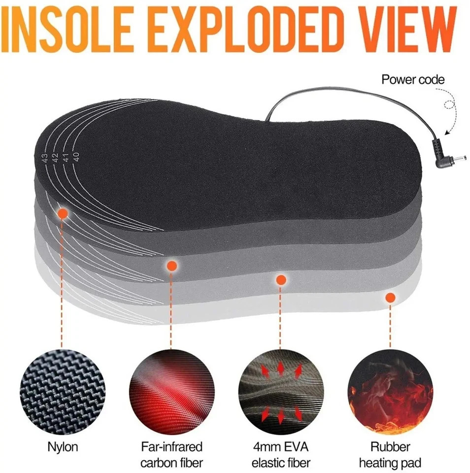 USB Electric Heated Shoe Insoles Warm Socks Feet Heater Foot Winter Warmer Pads