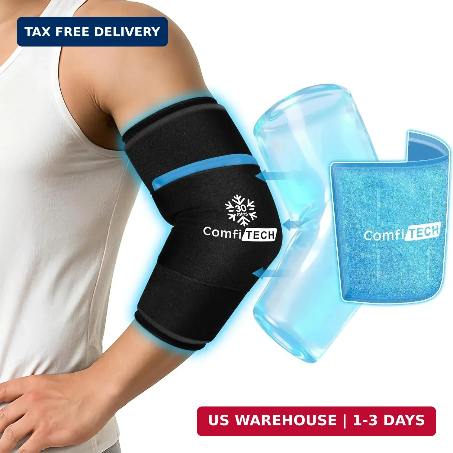 ComfiTECH Dual-Gel Elbow Ice Pack Wrap for 30-Minute Cooling & Injuries, Reusabl
