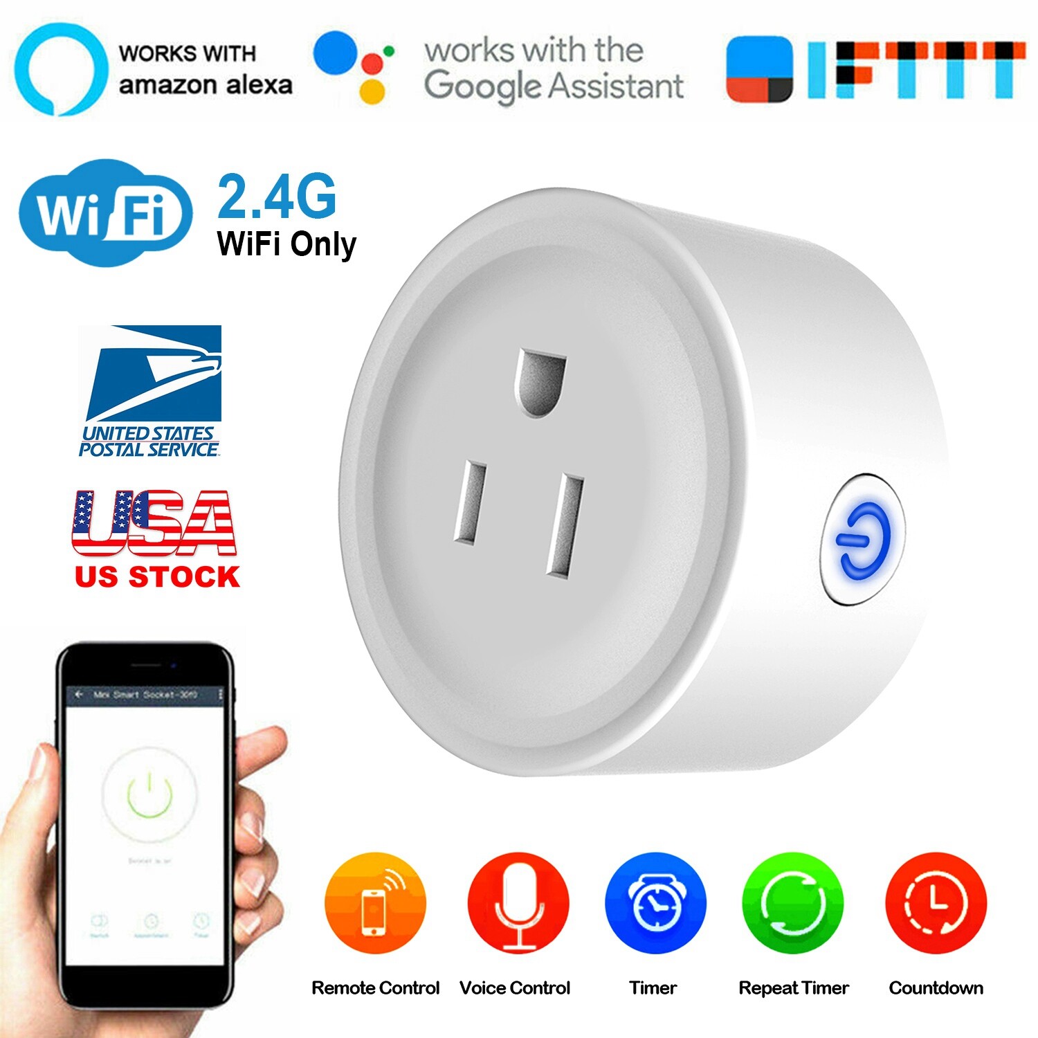 Smart Socket Wifi Plug Outlet Timer Switch Socket Work With Alexa Google Home