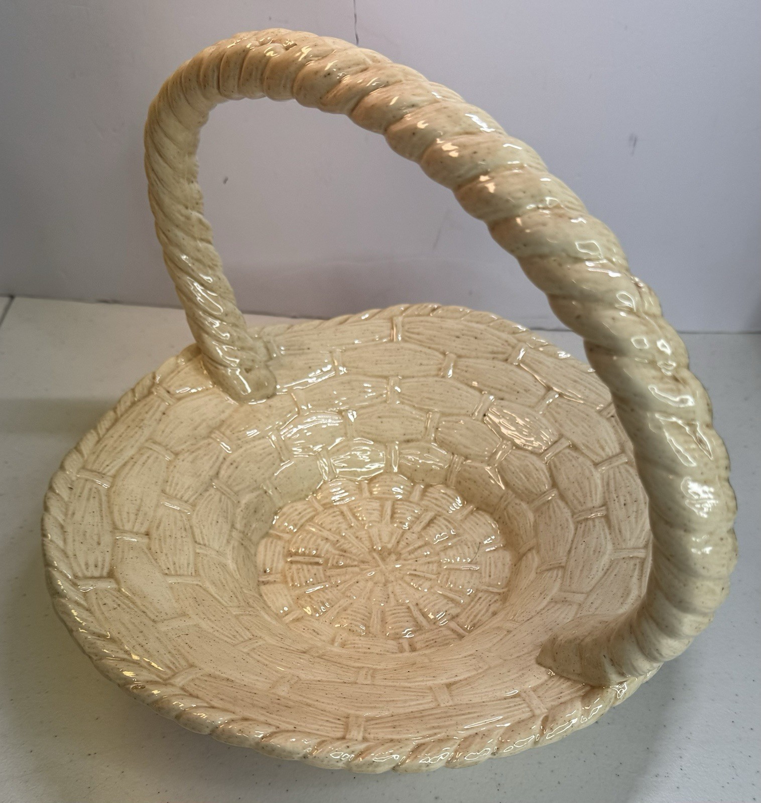 Vintage Easter Basket White Ceramic Mold Easter 11” x 10.5" x 8" T
