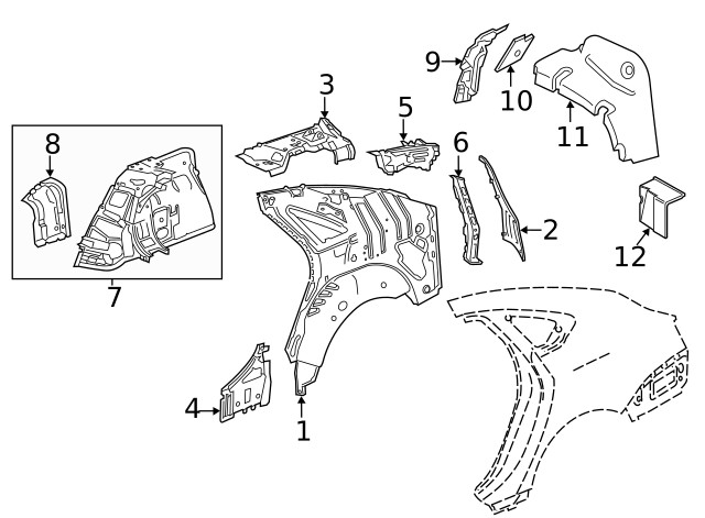 Genuine GM Driver Side Quarter Inner Panel Brace 20958421