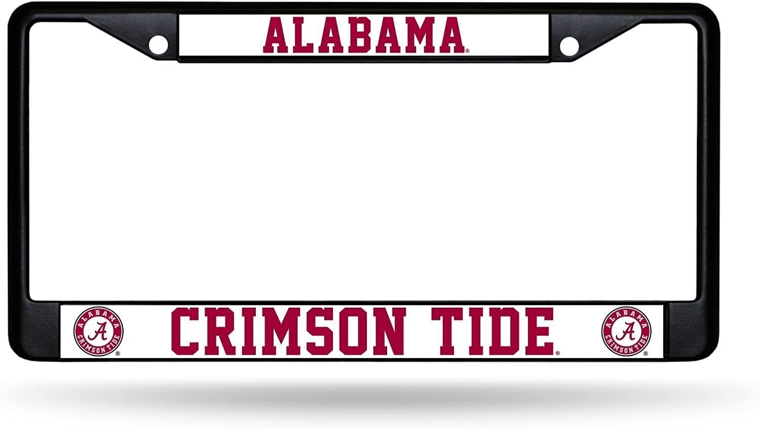 University of Alabama Crimson Tide Black Metal License Plate Frame Chrome Tag...