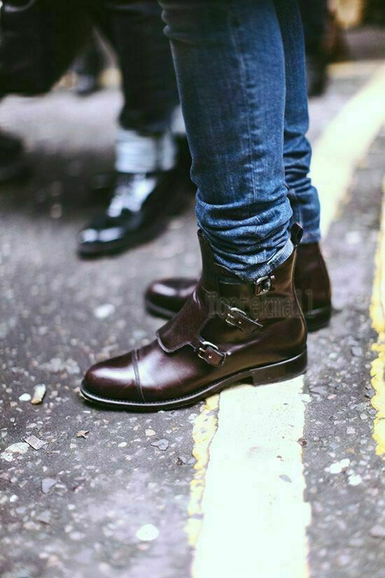 Handmade Men's Leather New Brown 3-Buckle Chelsea  Fashion Ankle High Boots-555