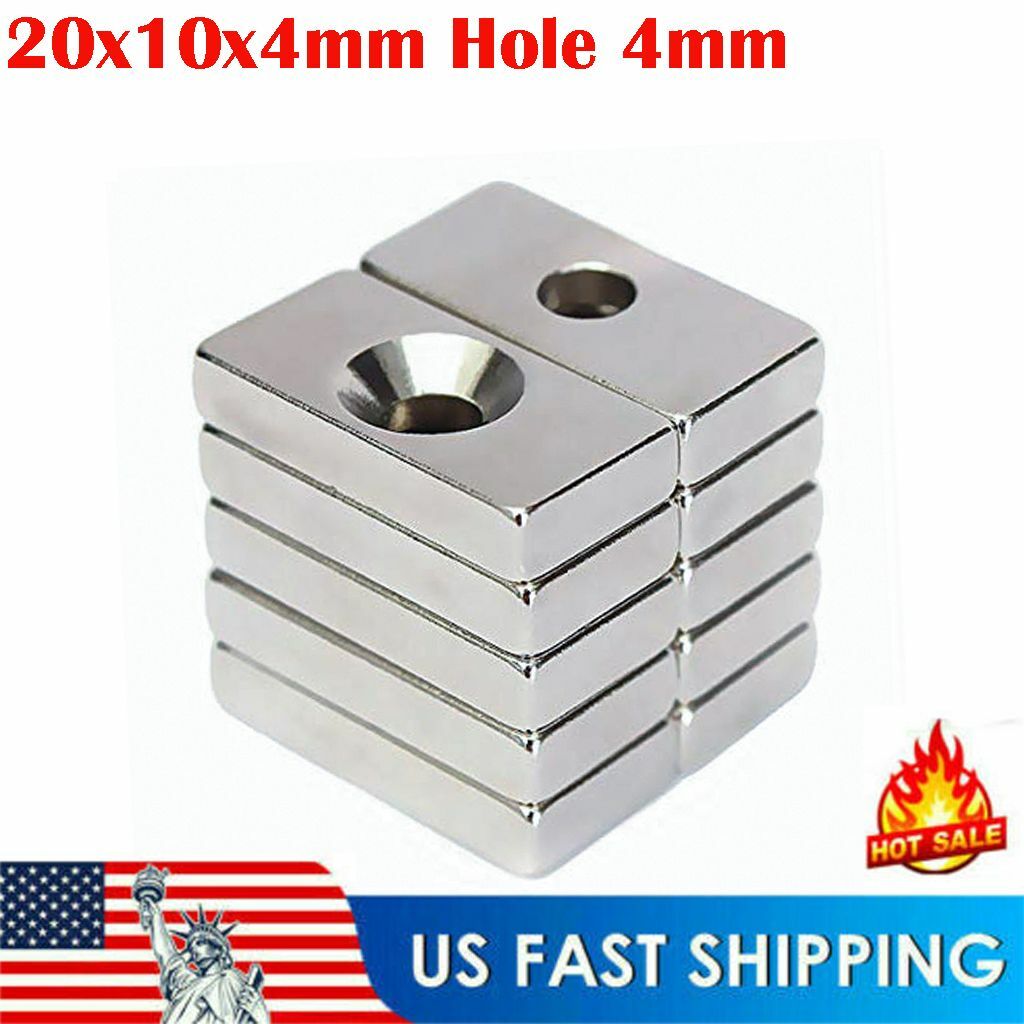 5-50pcs Super Strong Rare Earth Neodymium Block Magnets N35 20x10x4mm Hole 4mm