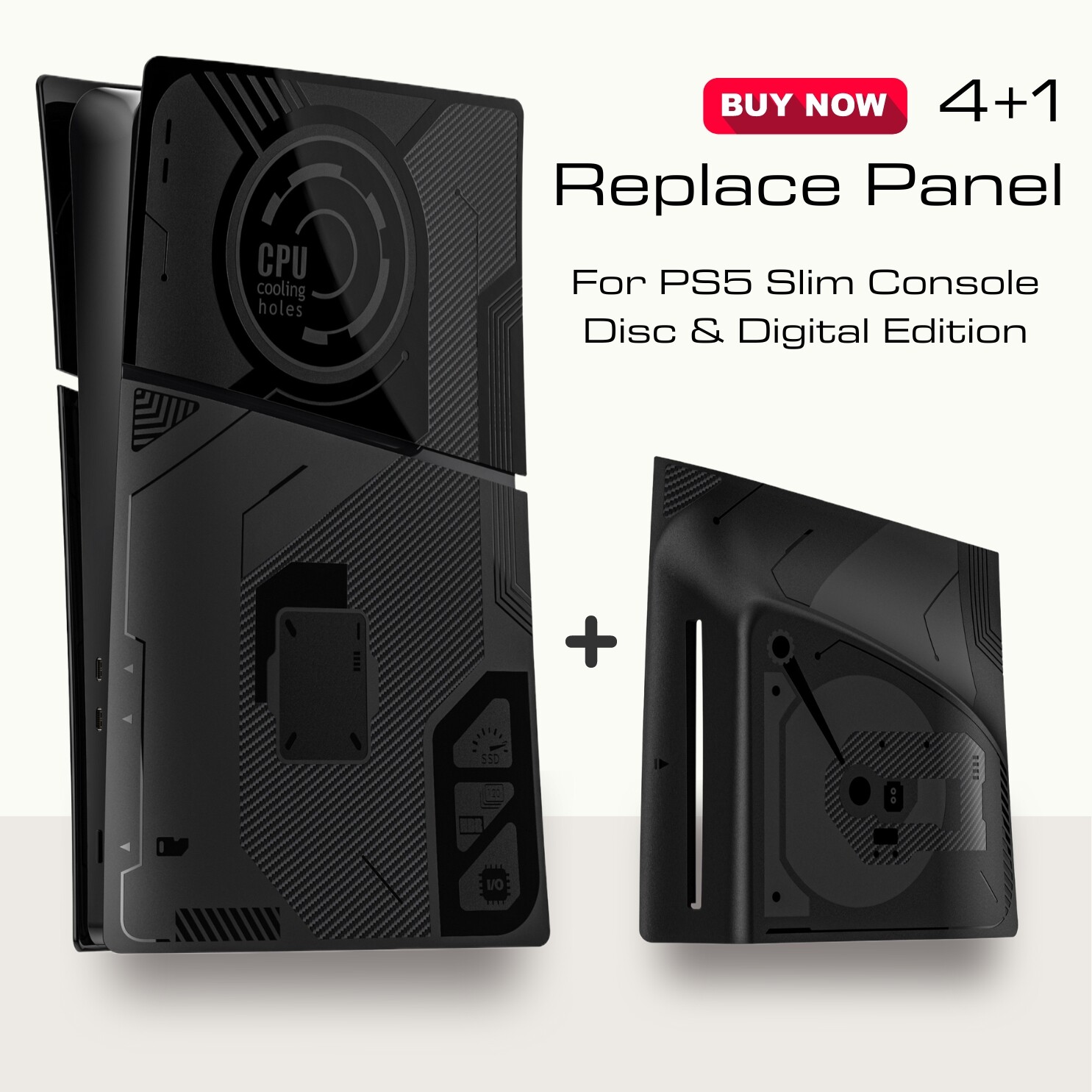 4+1 Plates for PS5 Slim Disc & Digital Edition, 5 in 1 Accessories Faceplate