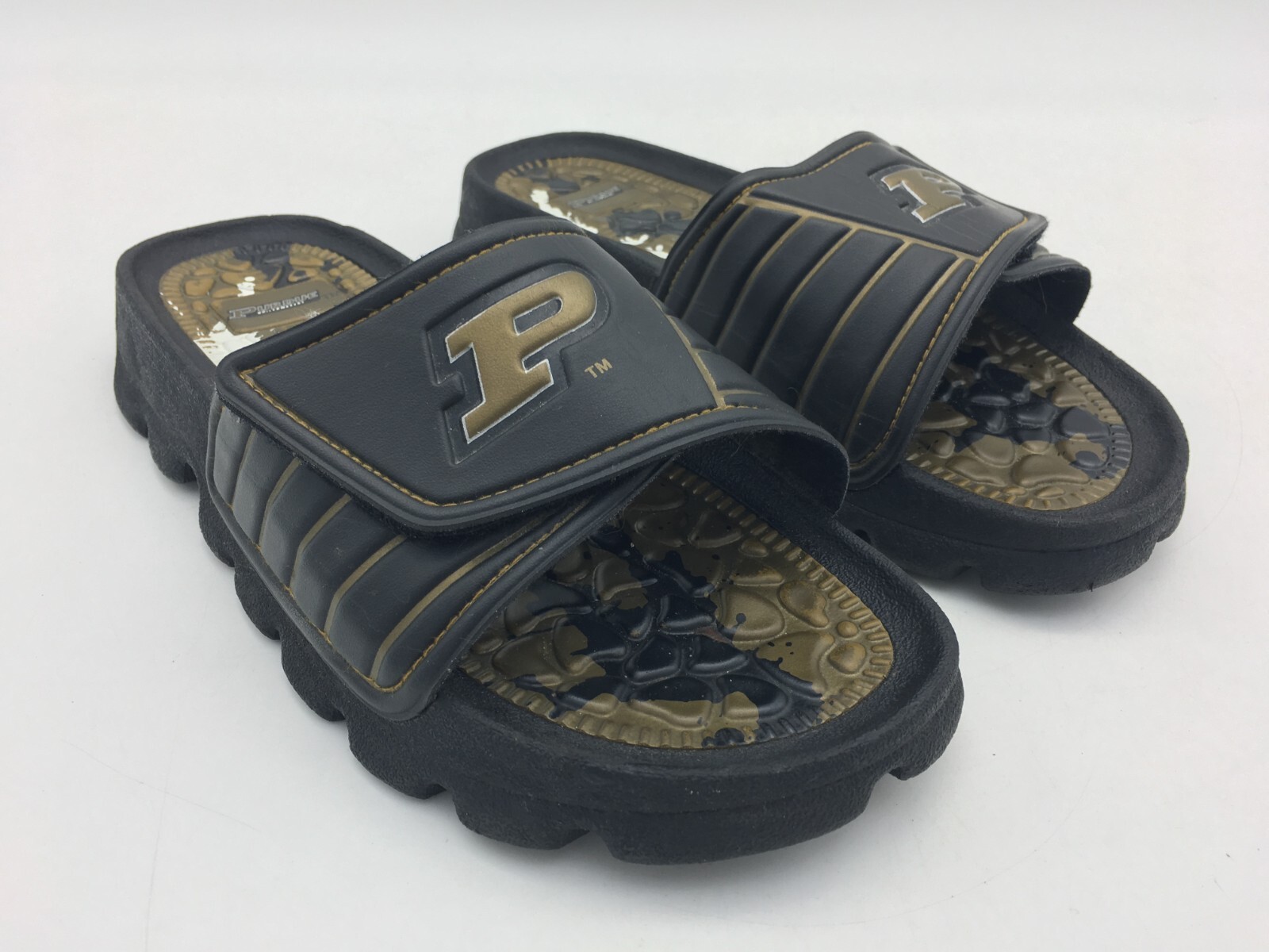 Purdue University Boilermakers Slide Sandals - Size Small Unisex Black/Old Gold