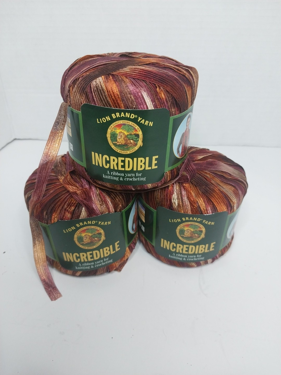 3 balls Lion Brand Incredible ribbon yarn Autumn Leaves #206 Autum Leaves