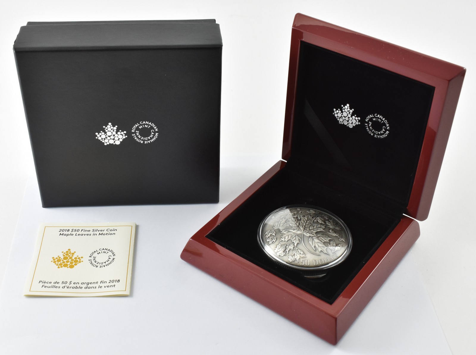 2018 Canada 50 Dollars Silver Maple Leaves In Motion W/ OGP *3843