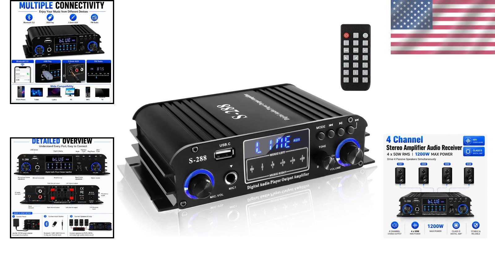 1200W Bluetooth Stereo Amplifier for Home Theater & Karaoke/-^~--/`