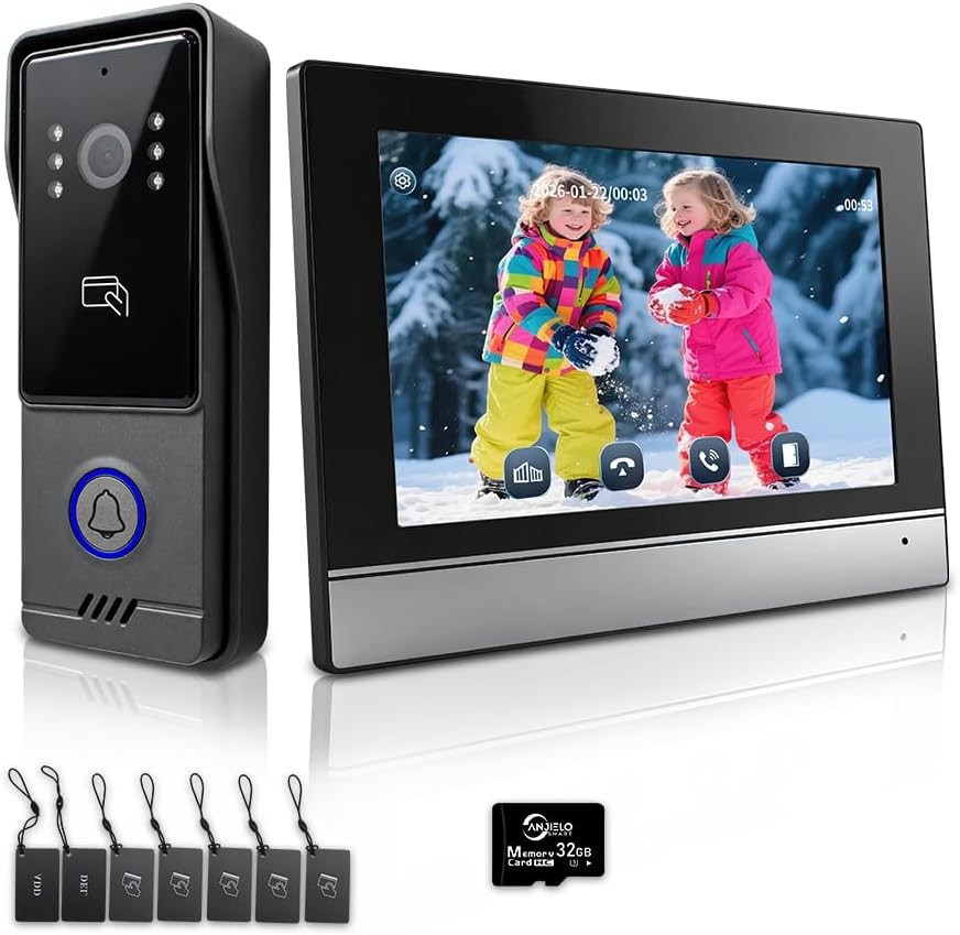 4 Wire Video Door Intercom System Family House,Video Doorbell7-Inch WiFi Monitor