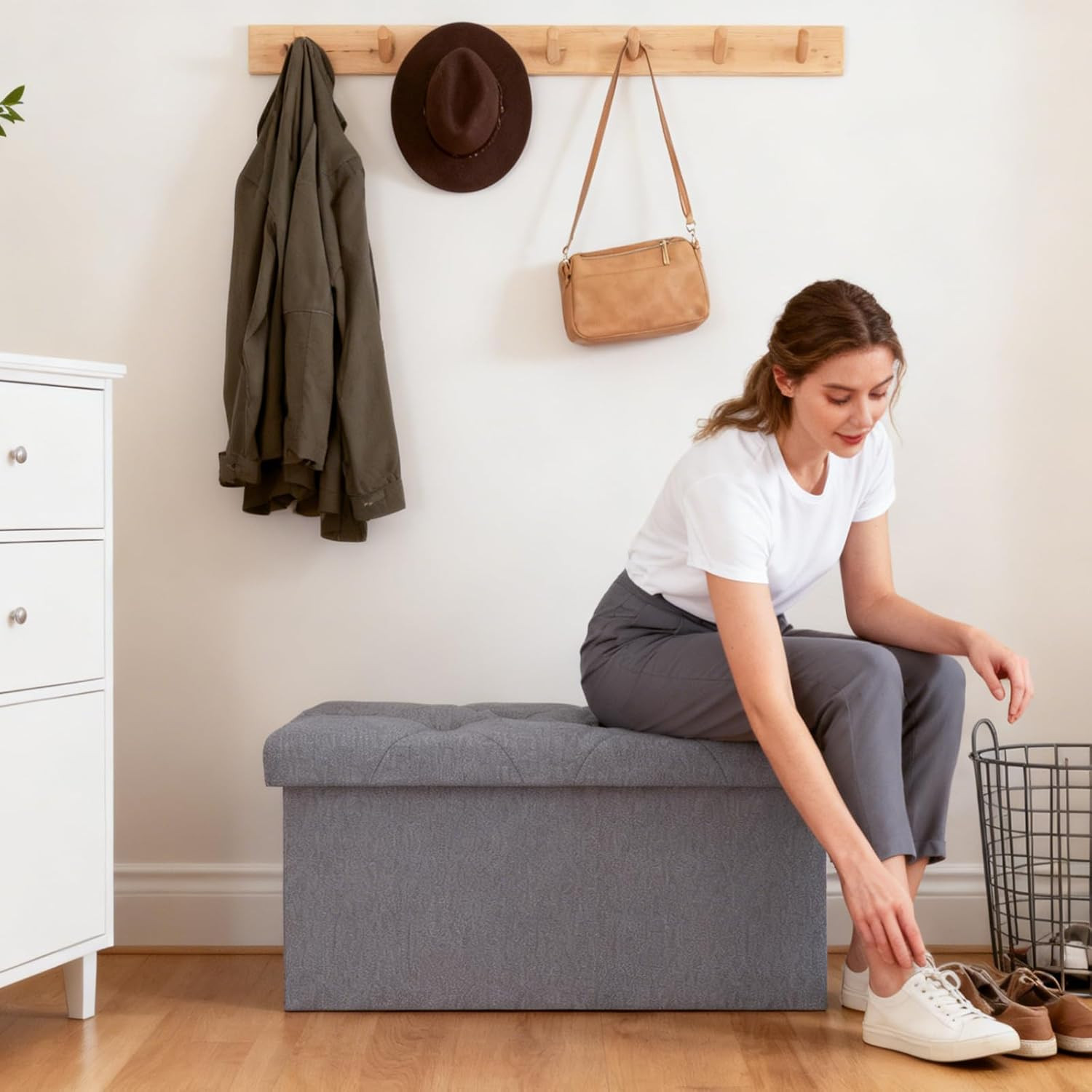 Folding Ottoman with Storage Bench,Storage Ottoman Bench,30 Inches Ottoman Foot