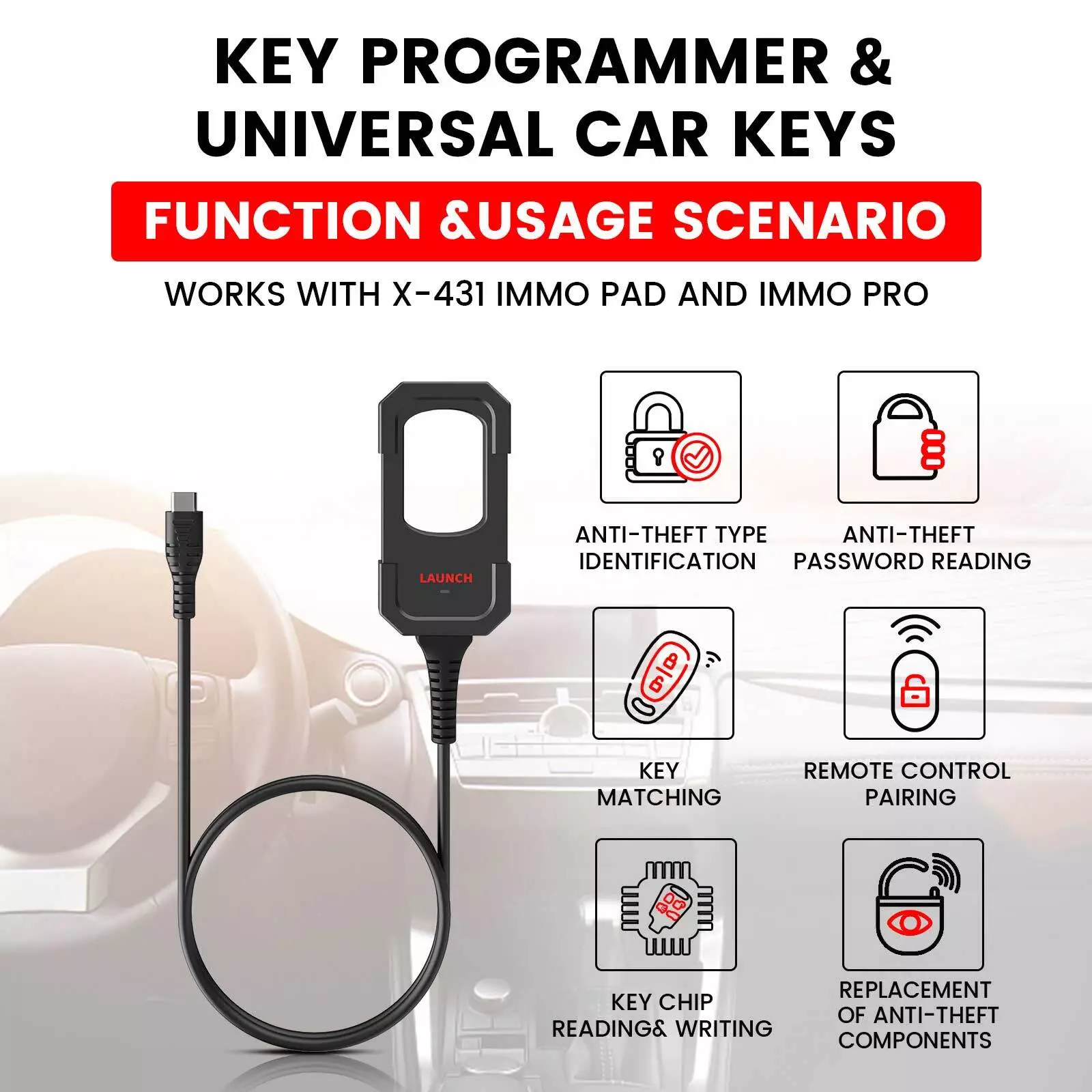 Launch X431 Key Programmer Remote Maker w/ Chip for IMMO Elite Plus PAD V VII