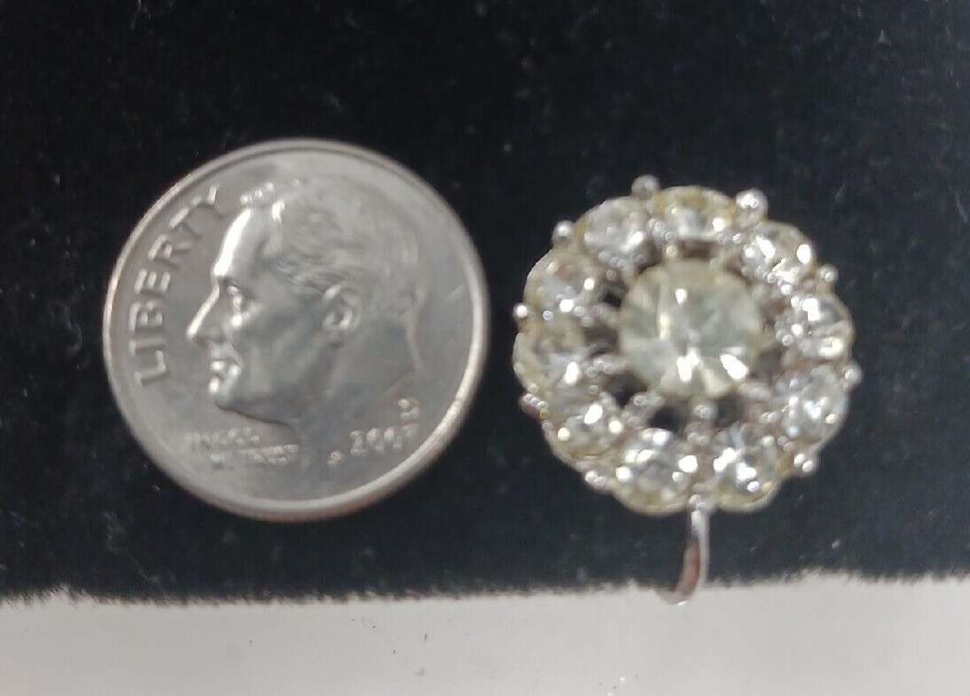 Clear Rhinestone Earrings Vintage Silver Tone Screw Backs #G6