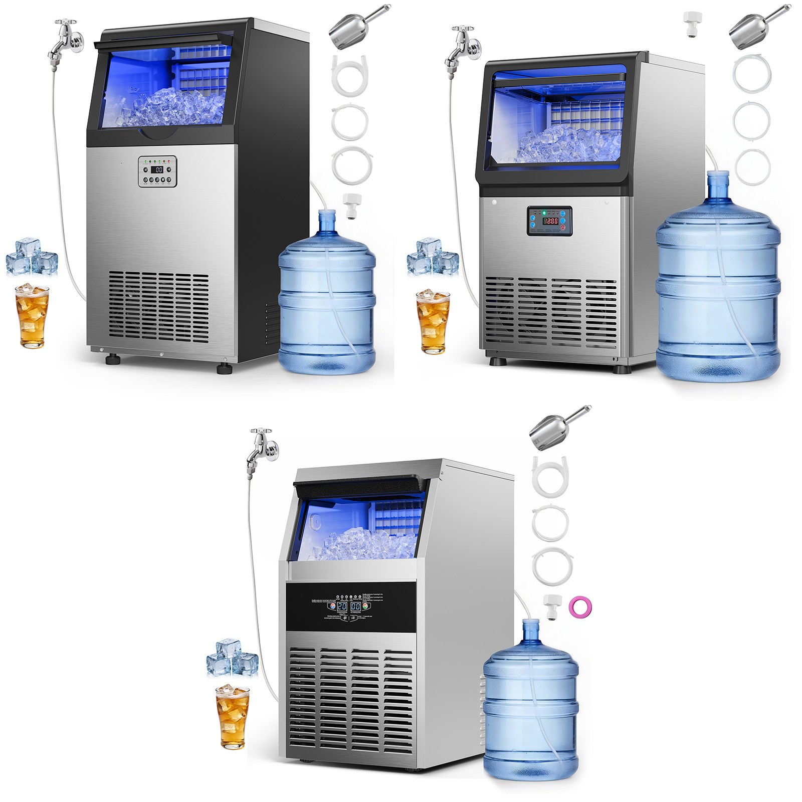 Uimoso 90/120/130/150/265/440lbs/24h Commercial Ice Maker Ice Cube Machine