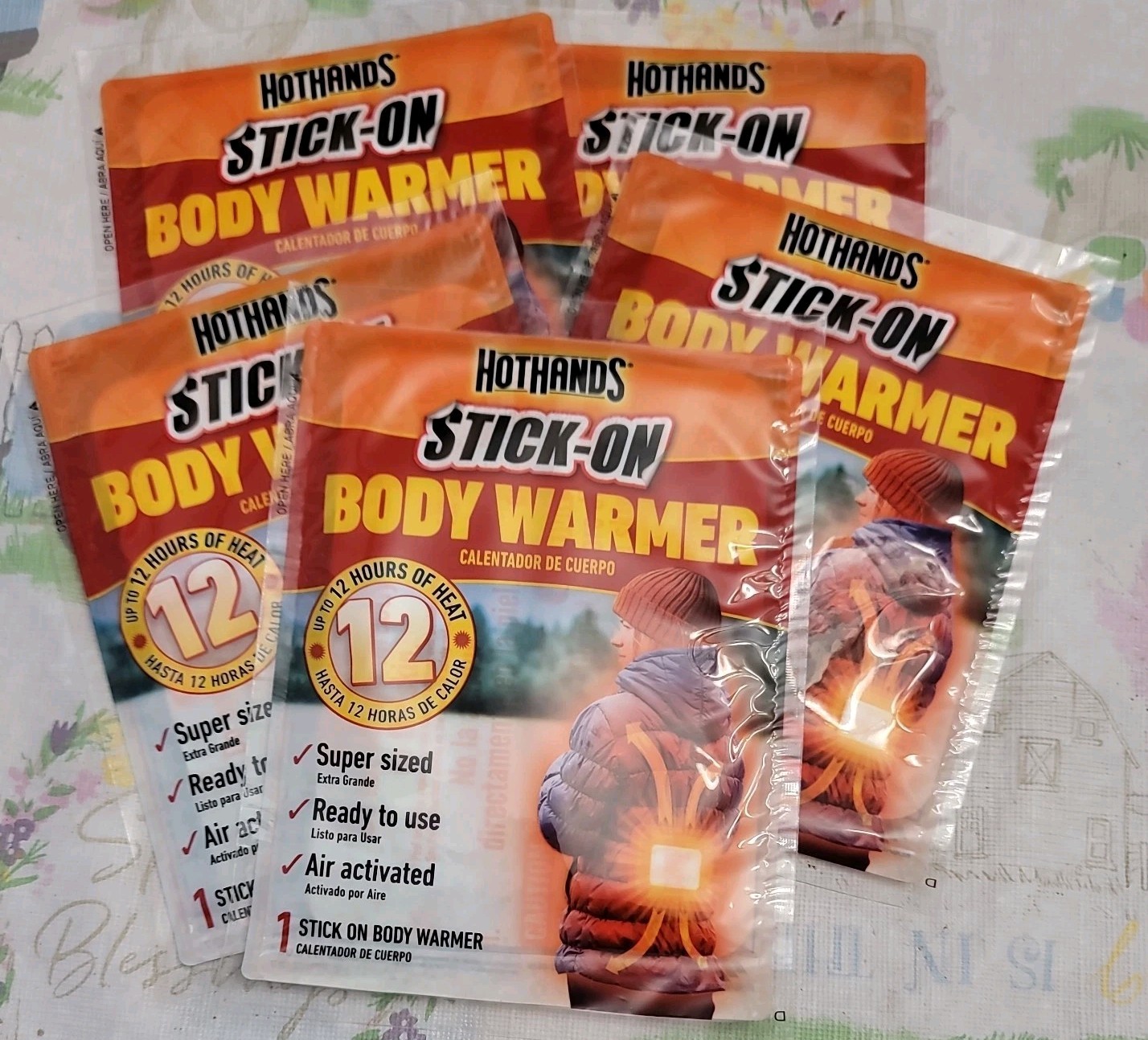 Lot Of 5 Packs 12 Hour HotHands Supersize Body Warmer Stick On Hot Hand Stick On