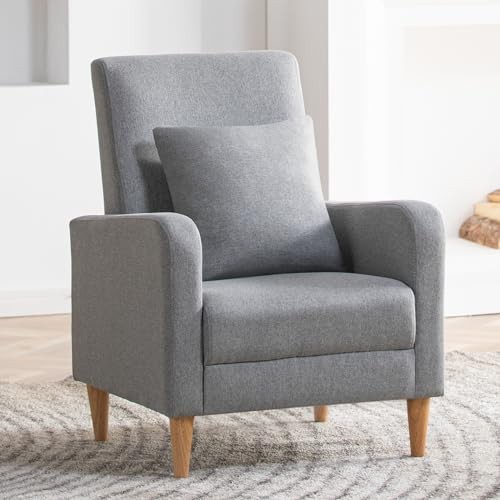 Accent Living Room Chairs Upholstered Arm Chair Set of 2 Light Grey Fabric
