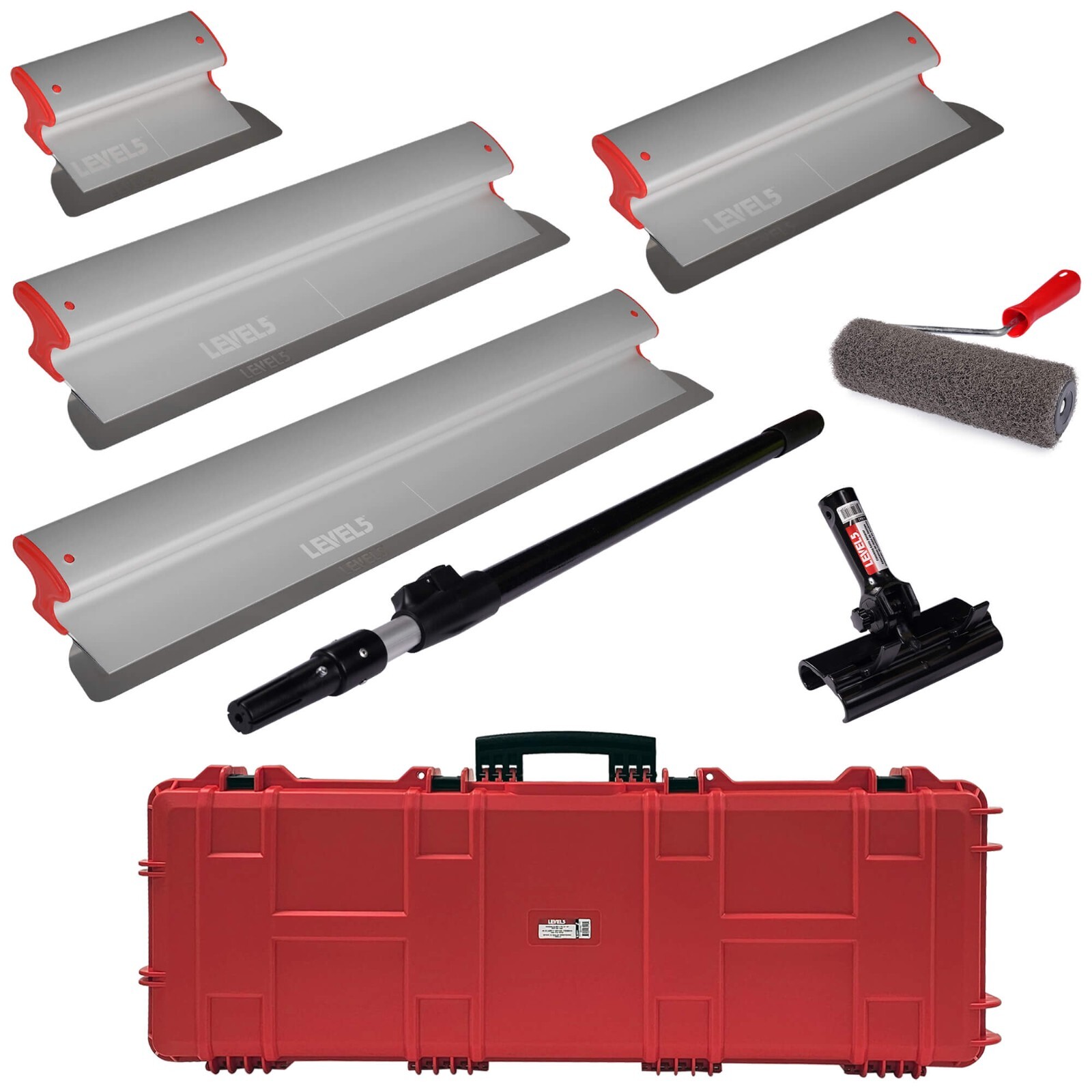 LEVEL5 Drywall Skimming Blades 10” 16” 24” 32”  w/ Roller, Handle & Case | 5-550