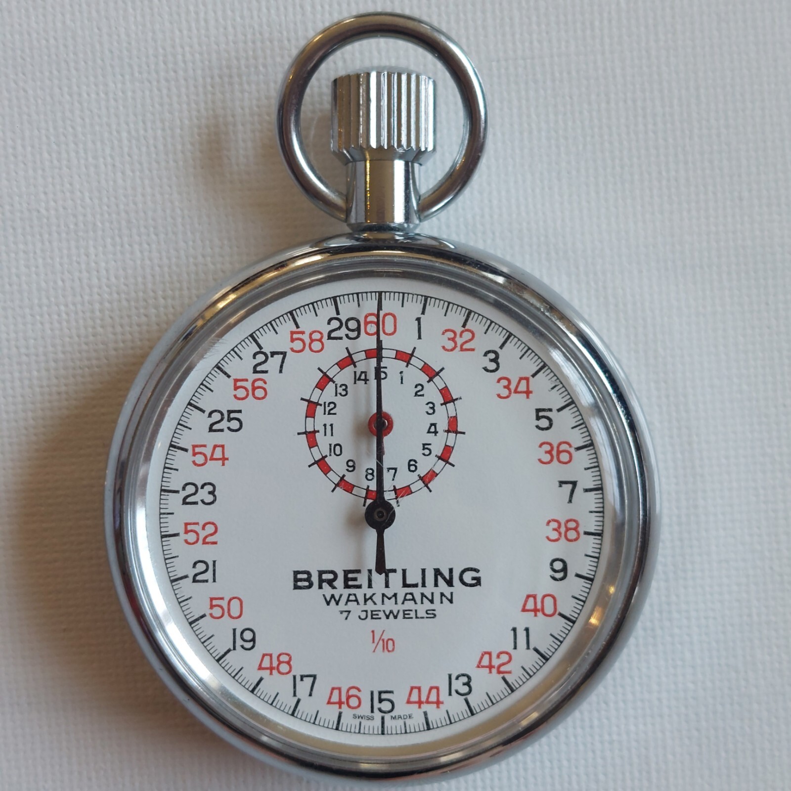 Vintage Breitling Wakmann 7 Jewels 1/10 Swiss Made Stop Watch Stainless