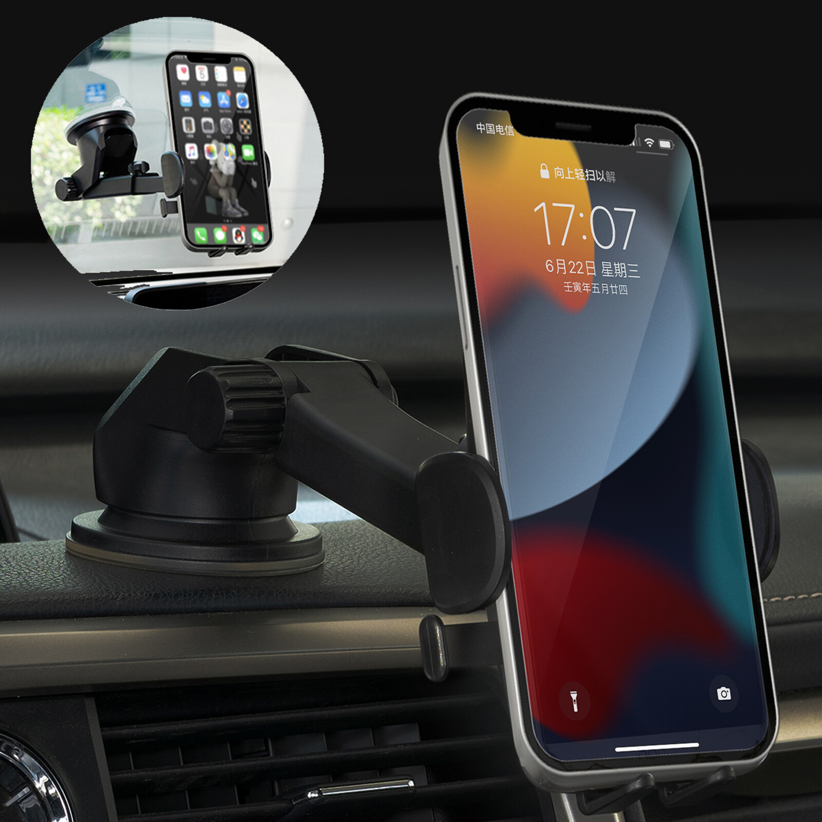 Car Phone Holder Auto Clamping Button, Universal 360° Suction Cup Mount