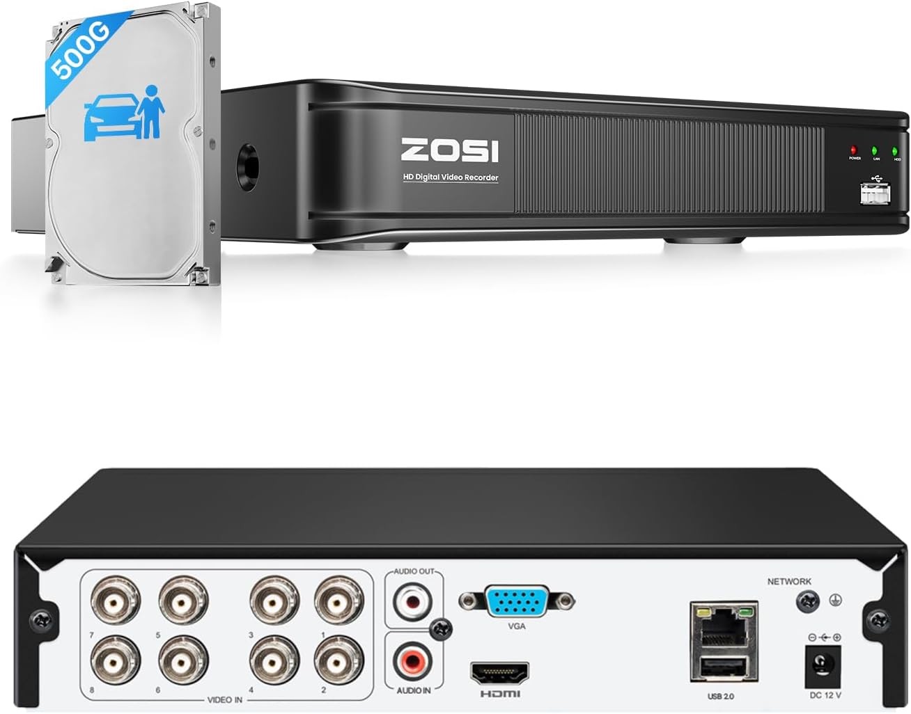 ZOSI 8CH H.265+ 1080p CCTV Security Remote View DVR Recorder Surveillance 500GB