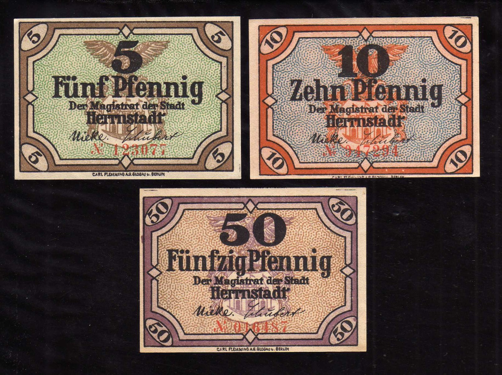 HERRNSTADT - GERMANY NOTGELD  -  5, 10, 50 PFENNIG